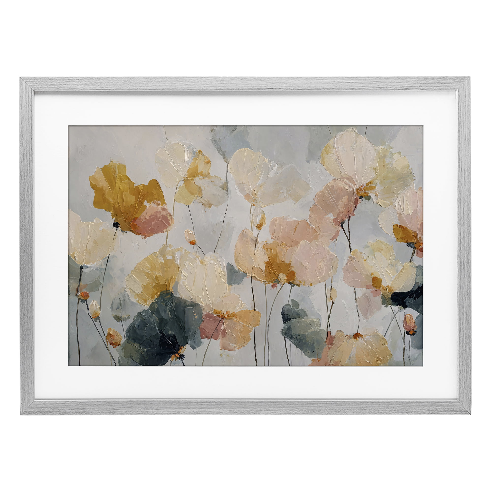 Stupell Industries Abstract Brushed Petals Gray Framed Print Under Glass, design by Jacky Ngan