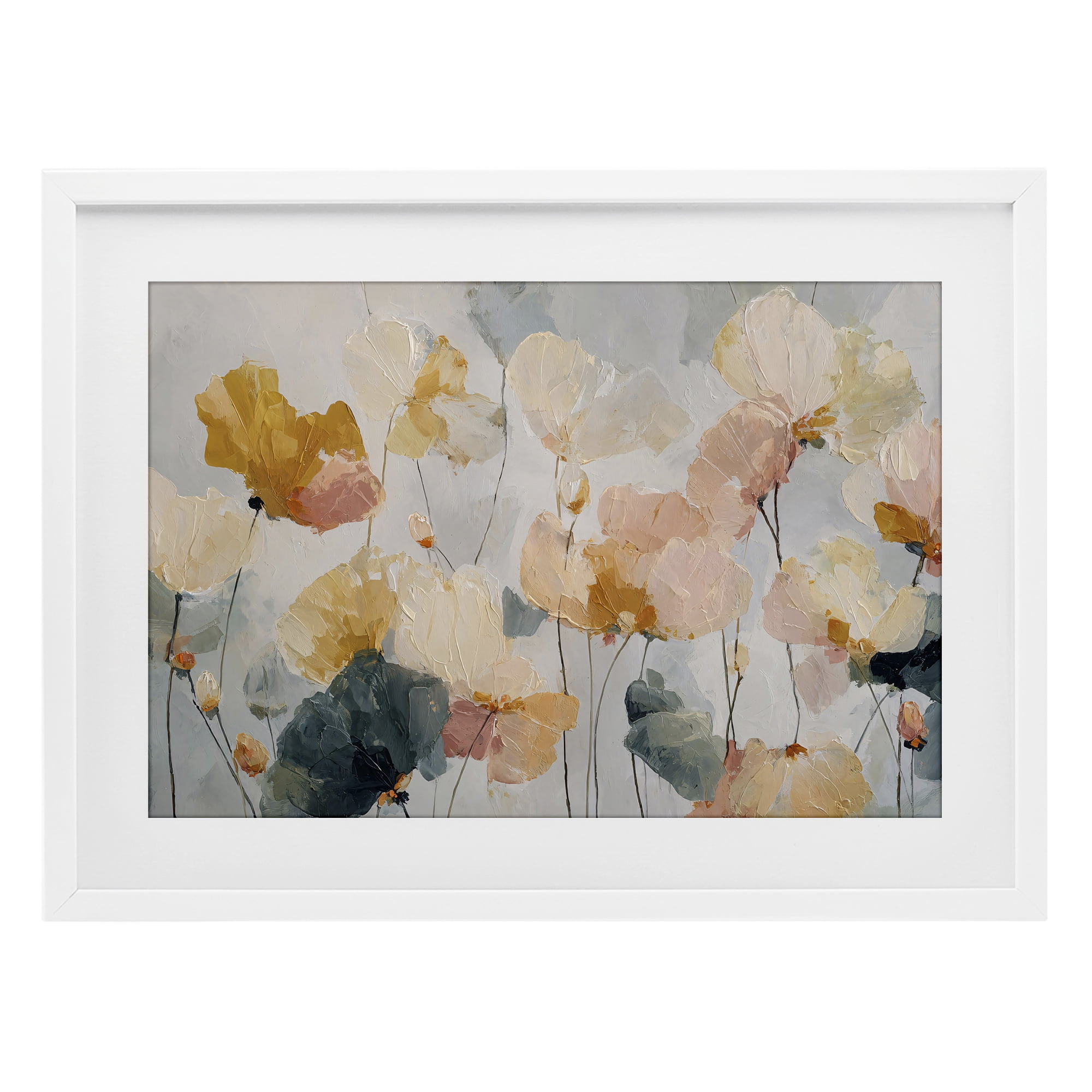 Stupell Industries Abstract Brushed Petals White Framed Print Under Glass, design by Jacky Ngan