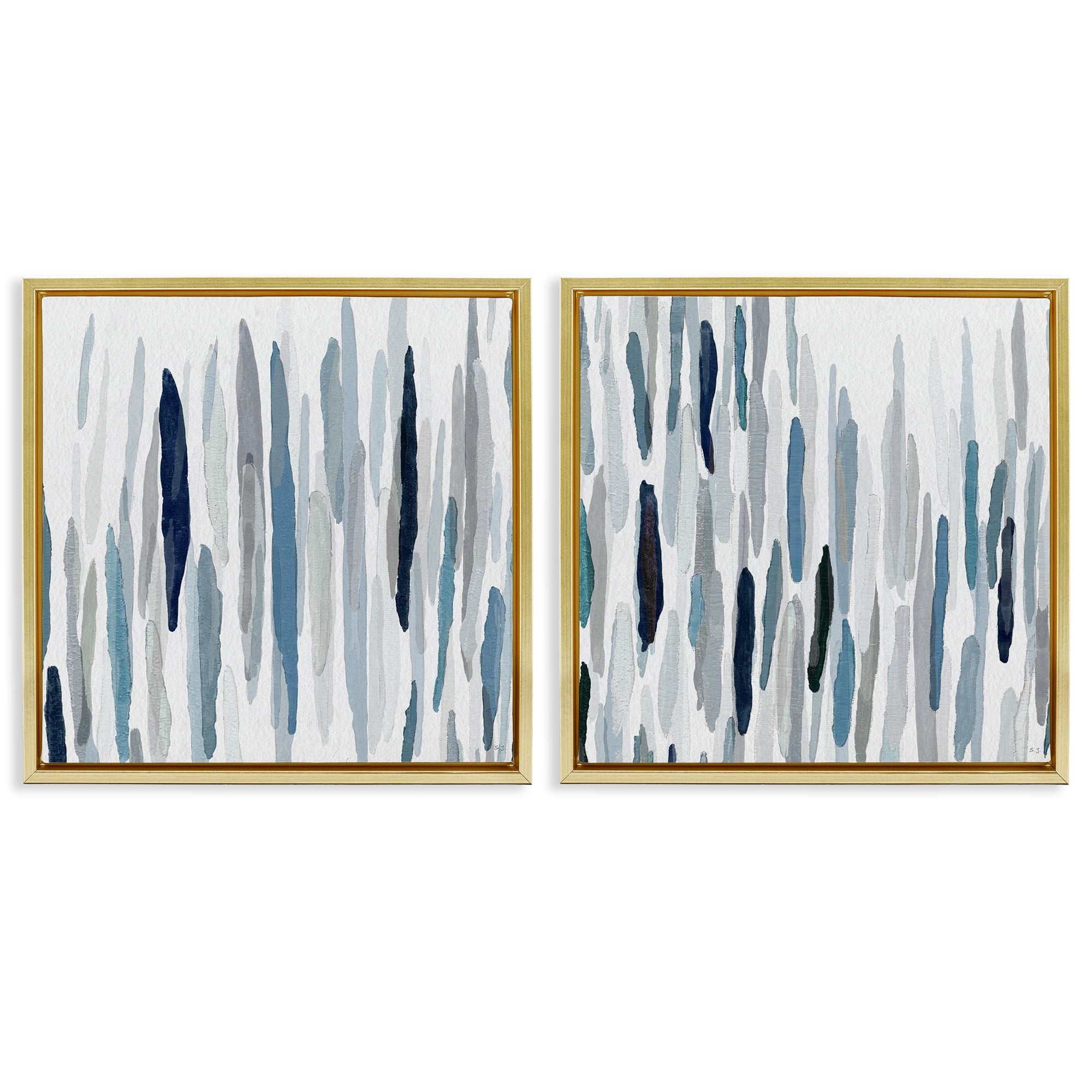 Gold Framed Abstract Blue and Gray Canvas Art Set, 18 x 18