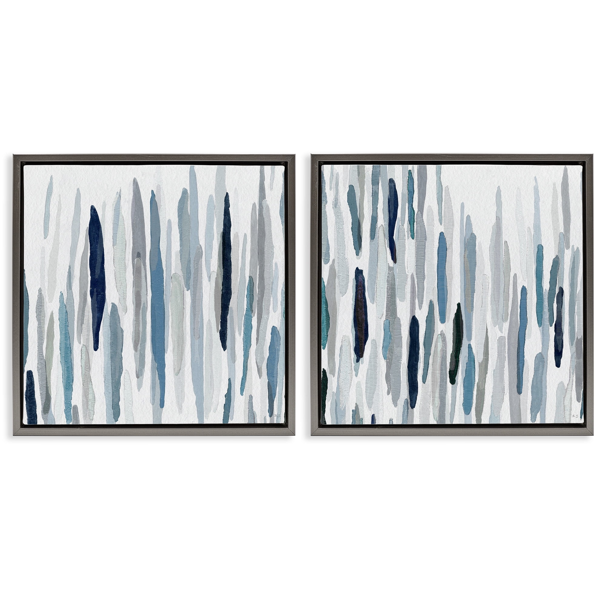 Stupell Industries Abstract Brushed Rainfall Contemporary Abstract Painting Gray Floater Framed Canvas Art Print Wall Art, 18 x 18, Set of 2