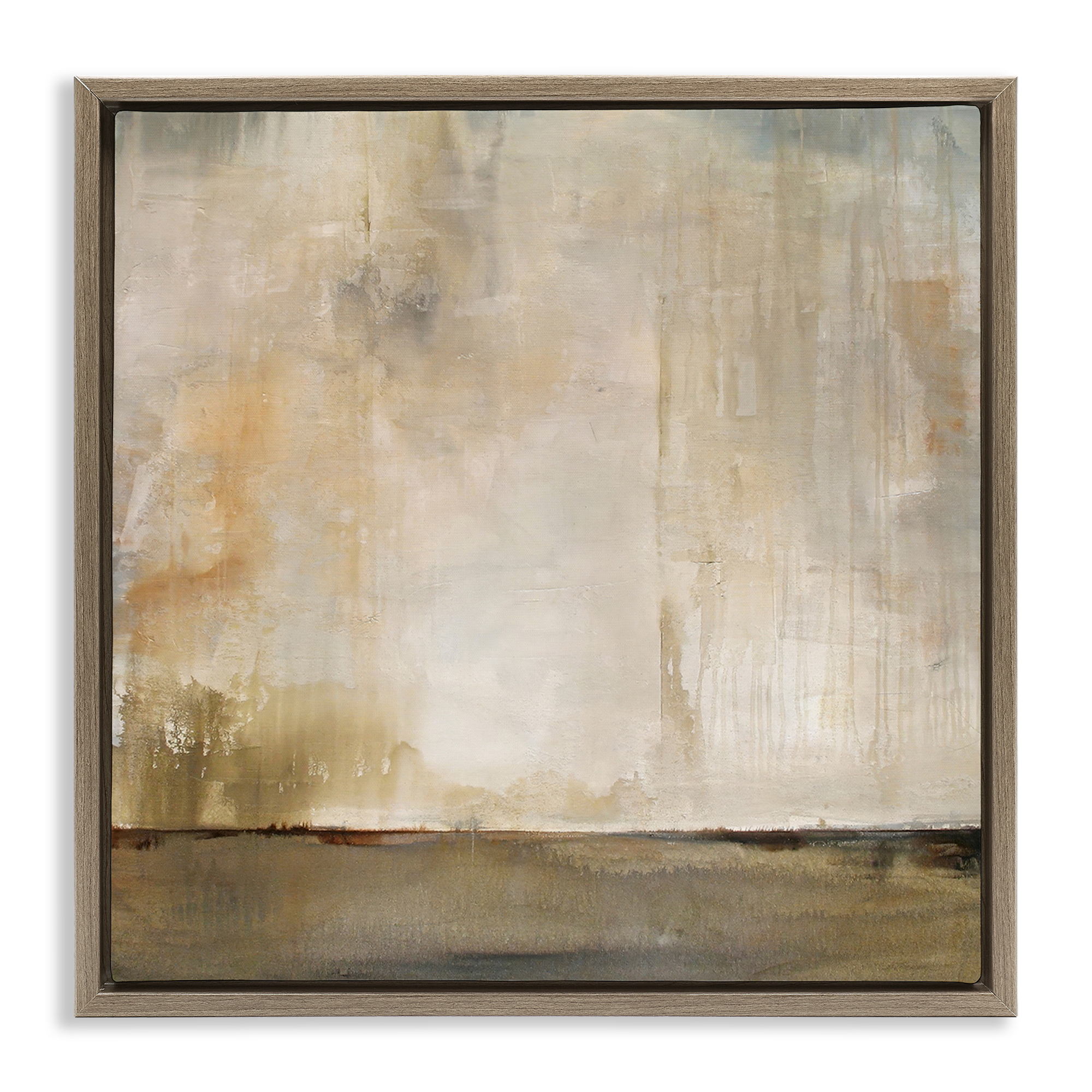 Stupell Industries Abstract Brushed Rustic Abstract Painting Brown Floater Framed Canvas Art Print Wall Art, 18 x 18