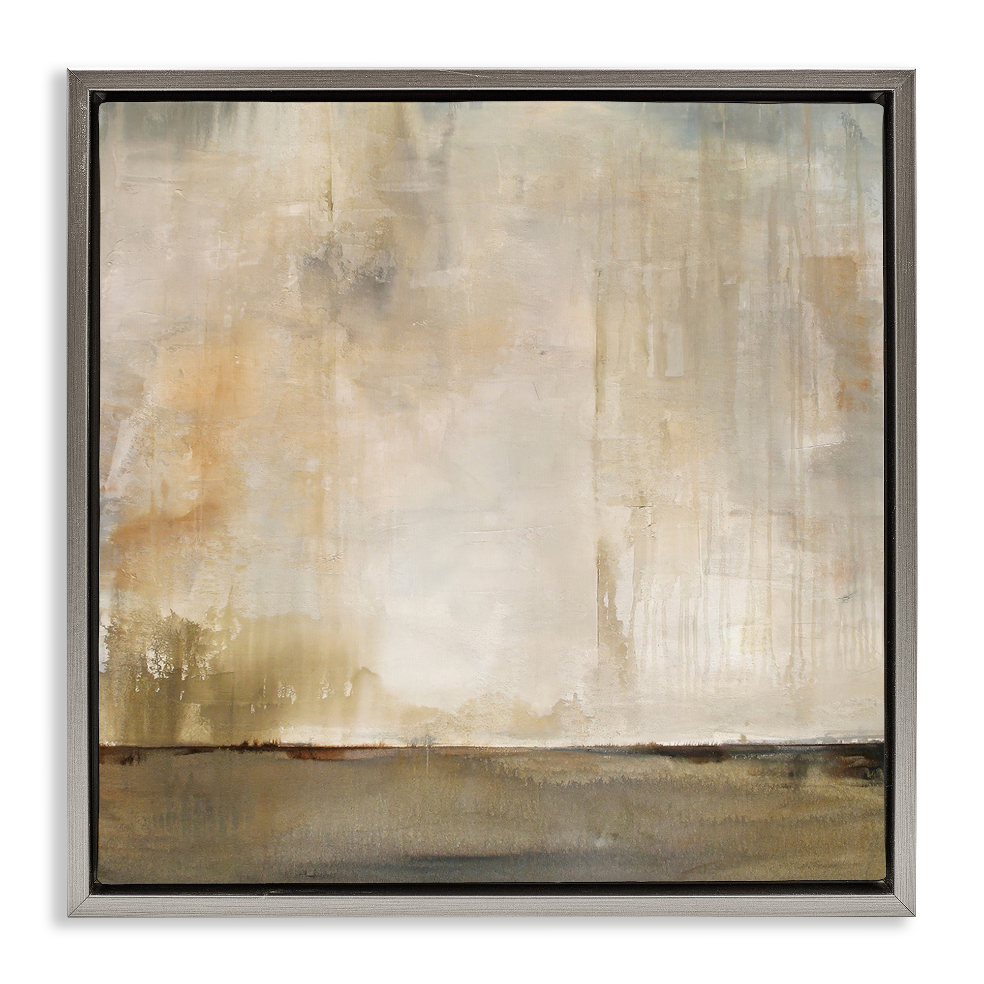 Stupell Industries Abstract Brushed Rustic Abstract Painting Gray Floater Framed Canvas Art Print Wall Art, 18 x 18