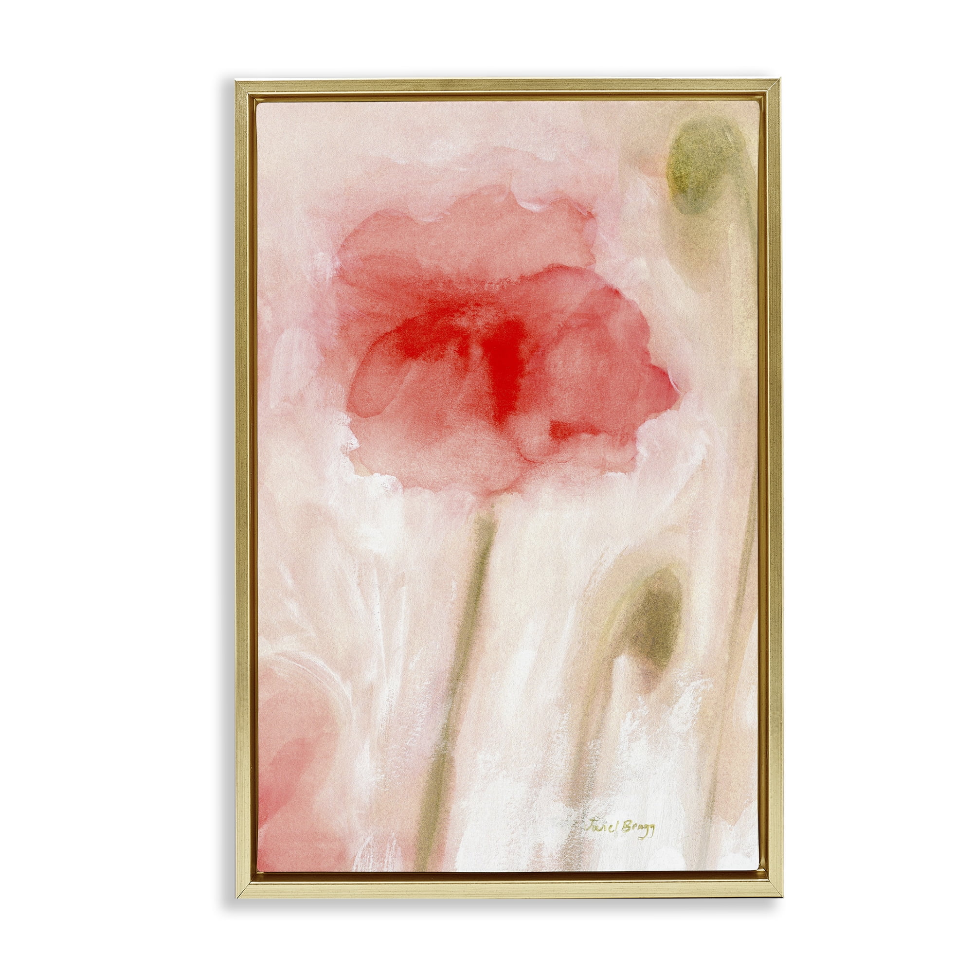 Stupell Industries Abstract Budding Flower Botanical & Floral Painting Gold Floater Framed Art Print Wall Art, 17 x 25