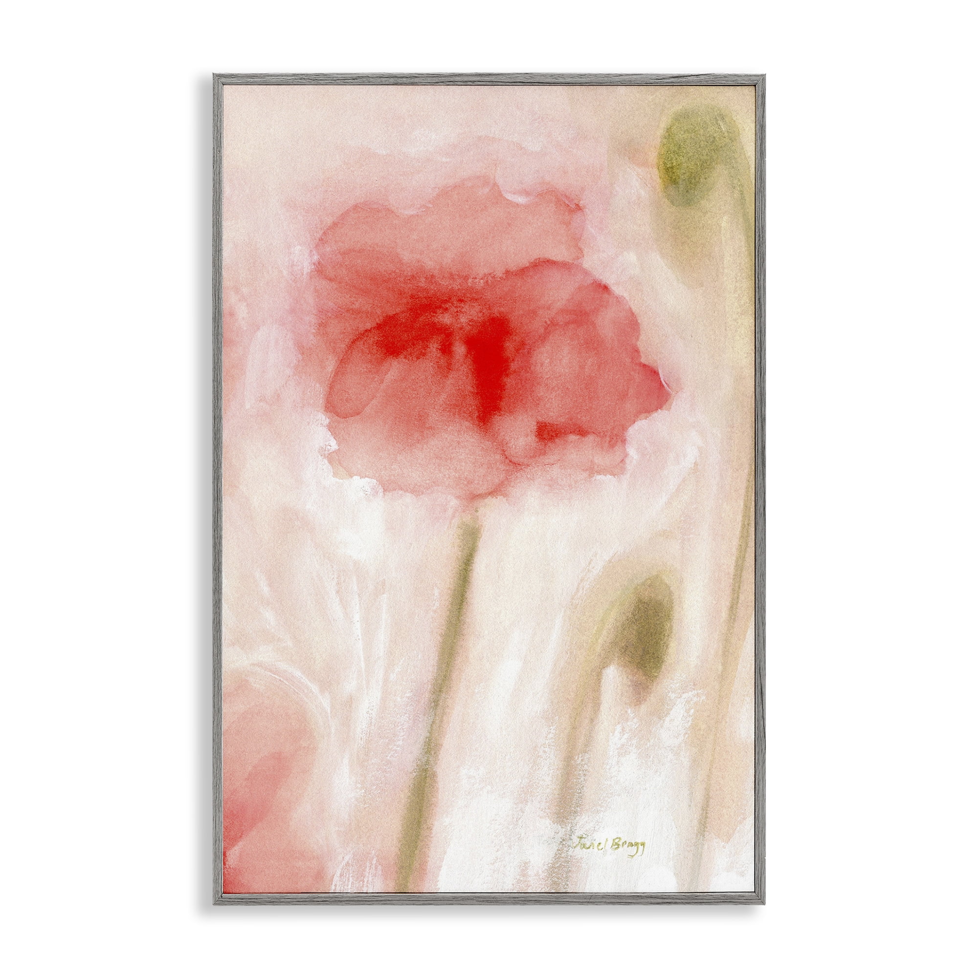 Stupell Industries Abstract Budding Flower Botanical & Floral Painting Gray Framed Art Print Wall Art, 16 x 24