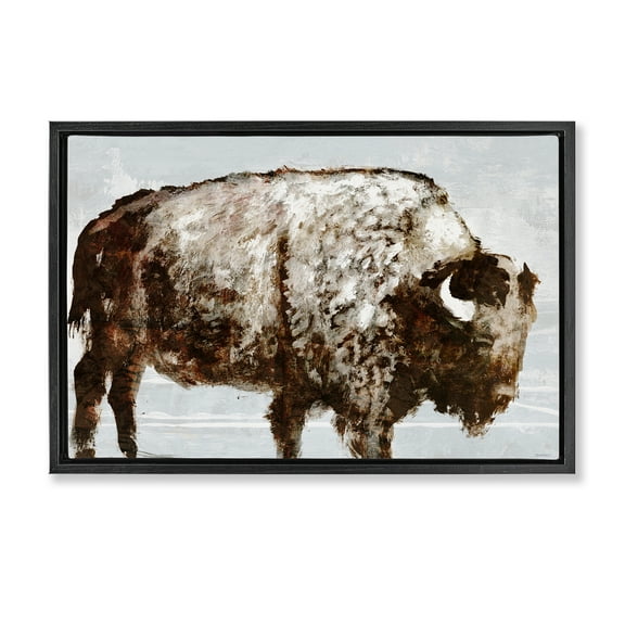 Stupell Industries Abstract Buffalo Impression Animals & Insects Painting Black Floater Framed Canvas Art Print Wall Art, 25 x 17