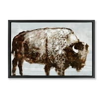 Stupell Industries Abstract Buffalo Impression Animals & Insects Painting Black Floater Framed Canvas Art Print Wall Art, 25 x 17