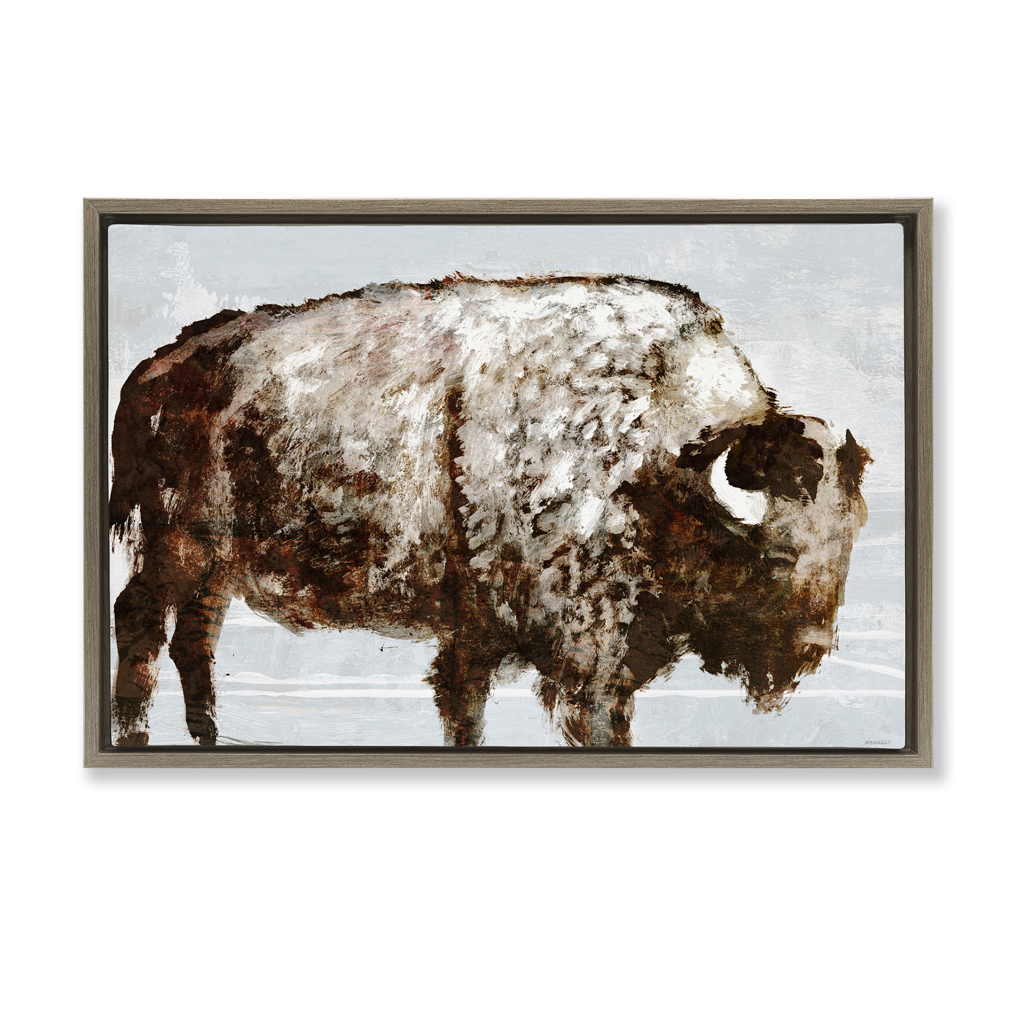 Stupell Industries Abstract Buffalo Impression Animals & Insects Painting Brown Floater Framed Canvas Art Print Wall Art, 31 x 21