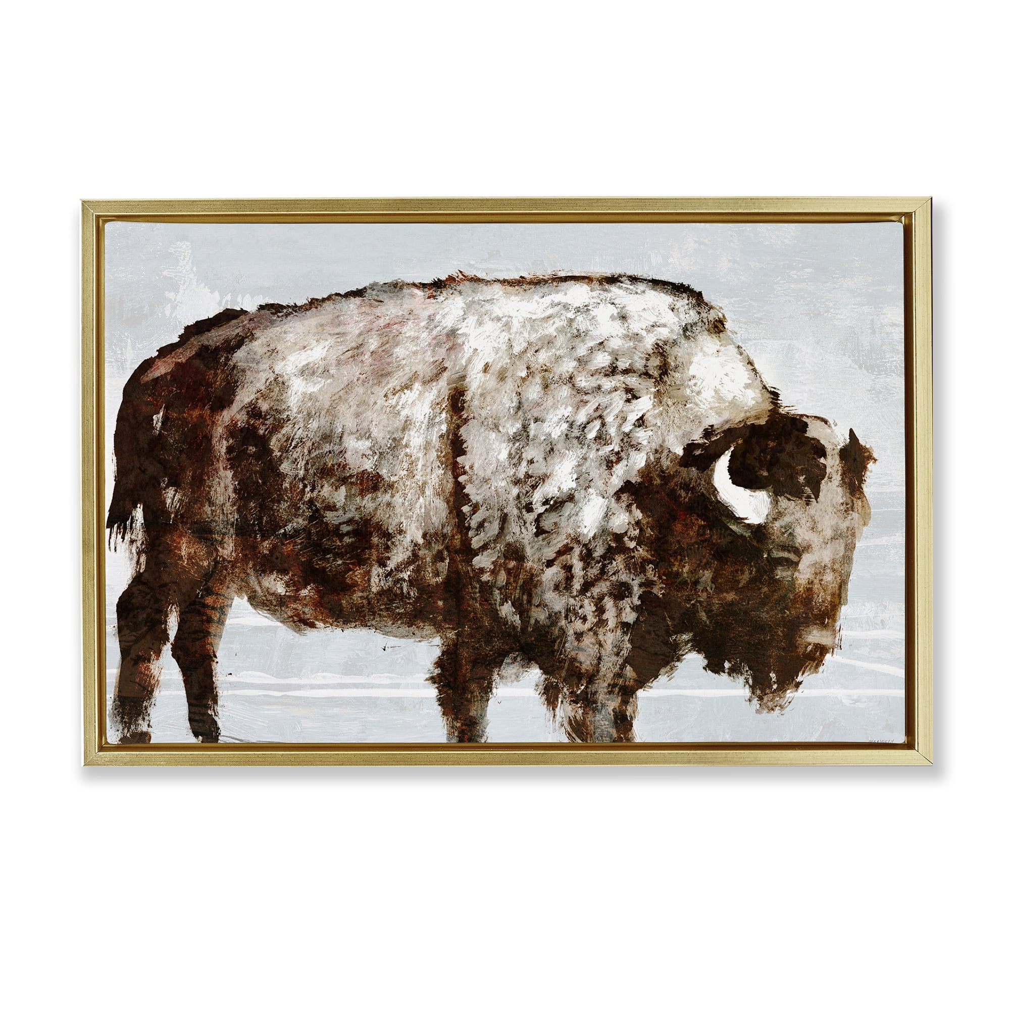 Stupell Industries Abstract Buffalo Impression Animals & Insects Painting Gold Floater Framed Canvas Art Print Wall Art, 25 x 17
