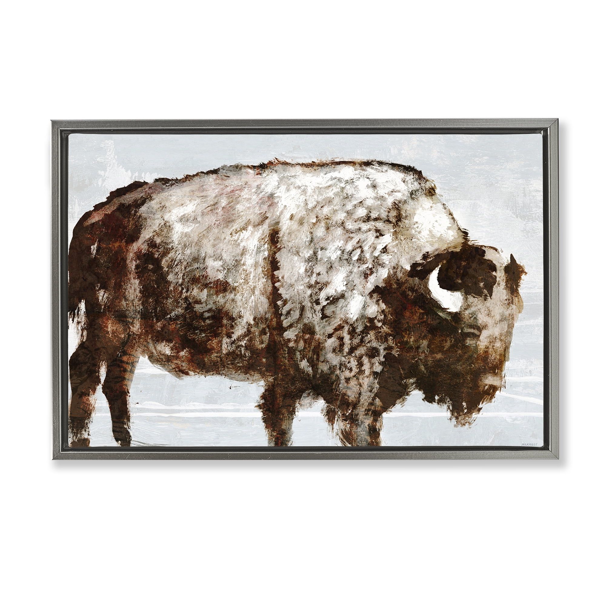 Stupell Industries Abstract Buffalo Impression Animals & Insects Painting Gray Floater Framed Canvas Art Print Wall Art, 31 x 21