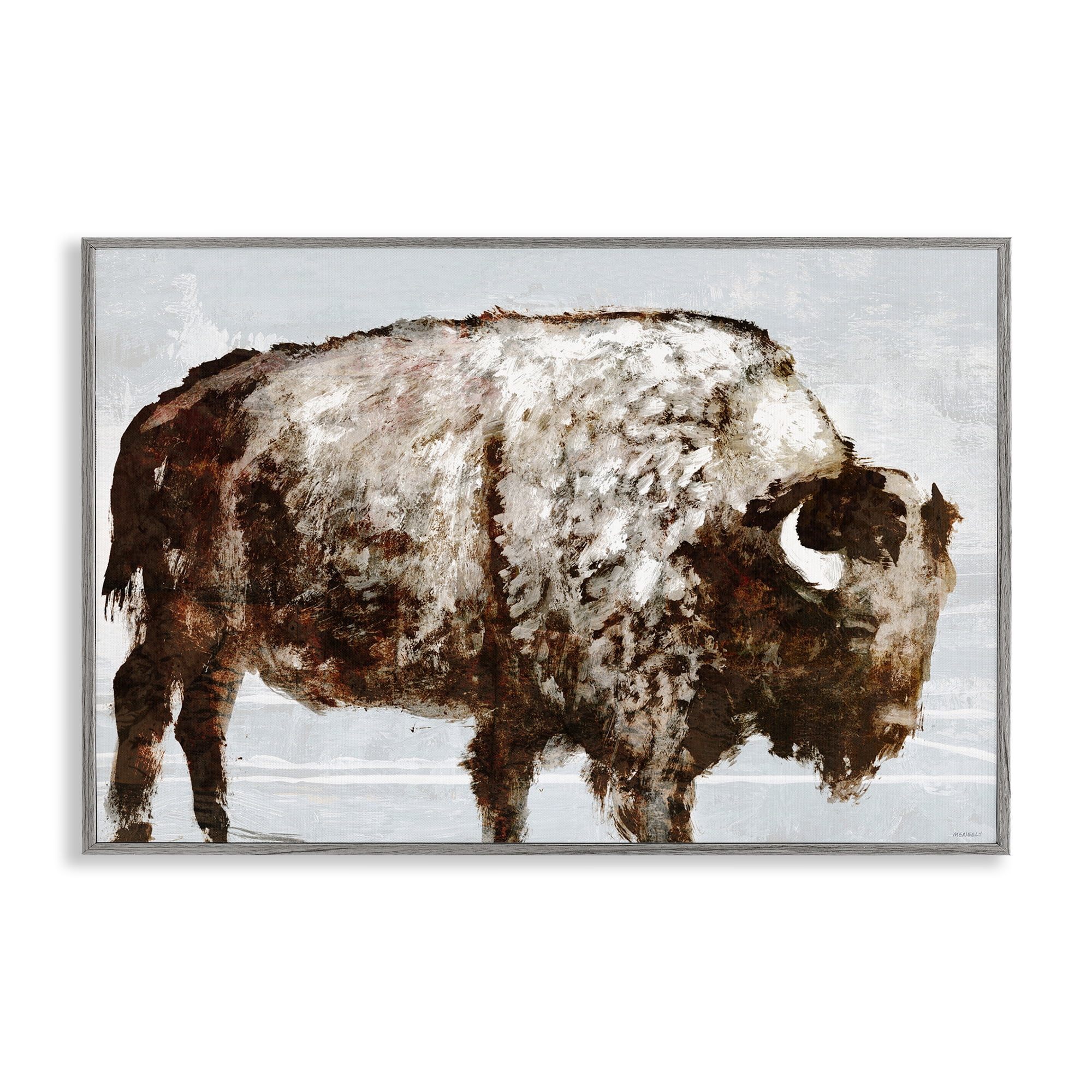 Stupell Industries Abstract Buffalo Impression Animals & Insects Painting Gray Framed Art Print Wall Art, 24 x 16