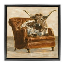 Stupell Industries Abstract Bull Livingroom Chair Animals & Insects Painting Black Floater Framed Canvas Art Print Wall Art, 18 x 18