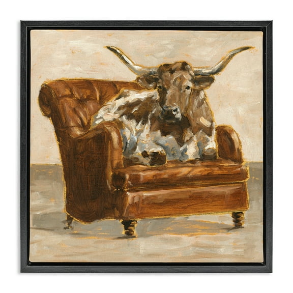 Stupell Industries Abstract Bull Livingroom Chair Animals & Insects Painting Black Floater Framed Canvas Art Print Wall Art, 18 x 18