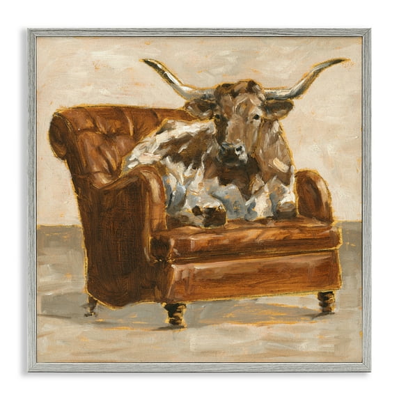 Stupell Industries Abstract Bull Livingroom Chair Animals & Insects Painting Gray Framed Art Print Wall Art, 17 x 17