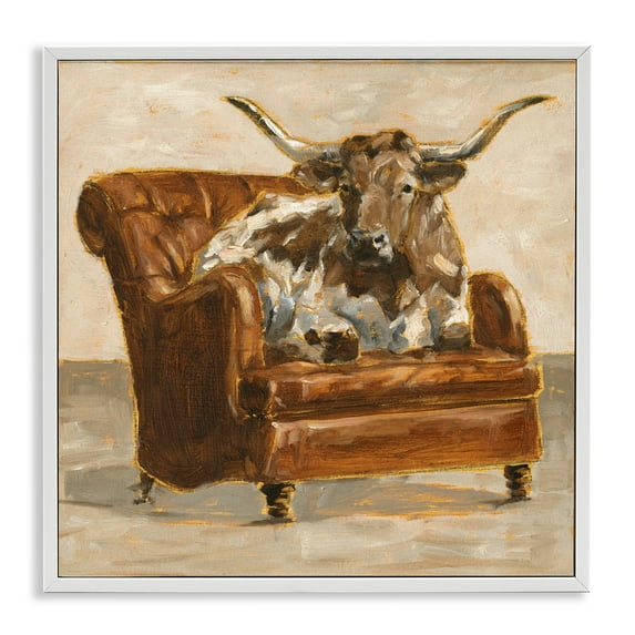 Stupell Industries Abstract Bull Livingroom Chair Animals & Insects Painting White Framed Art Print Wall Art, 12 x 12