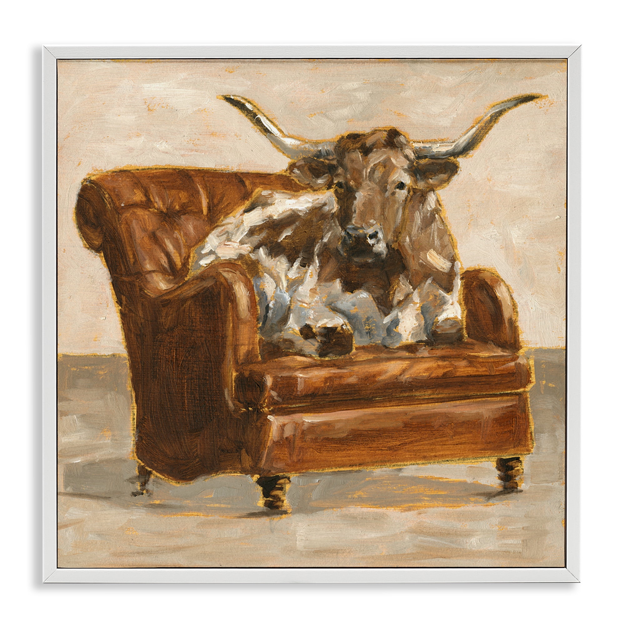 Stupell Industries Abstract Bull Livingroom Chair Animals & Insects Painting White Framed Art Print Wall Art, 17 x 17