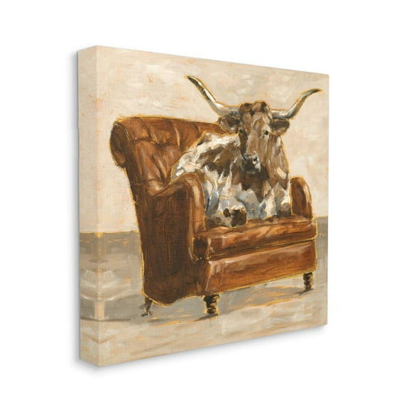 Stupell Industries Abstract Bull Livingroom Chair Brown Orange Painting Canvas Wall Art Design by Ethan Harper, 30" x 30"