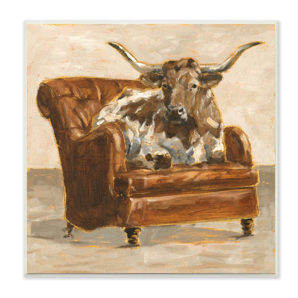 Abstract Bull Painting on Brown Chair, 12x12 MDF Wall Plaque