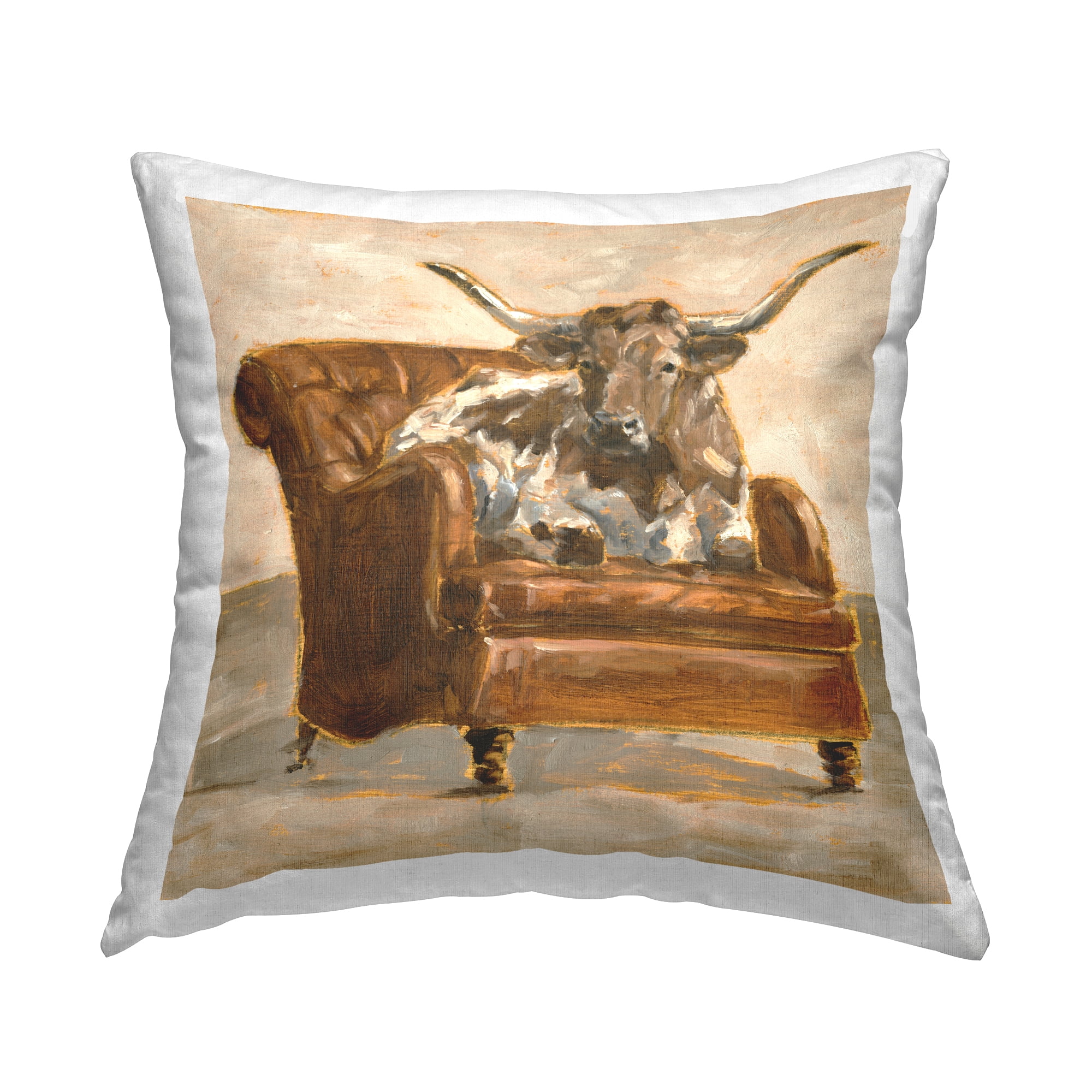 Stupell Industries Abstract Bull Livingroom Chair Orange Rustic Brown,18 x 7 x 18 Decorative Pillows