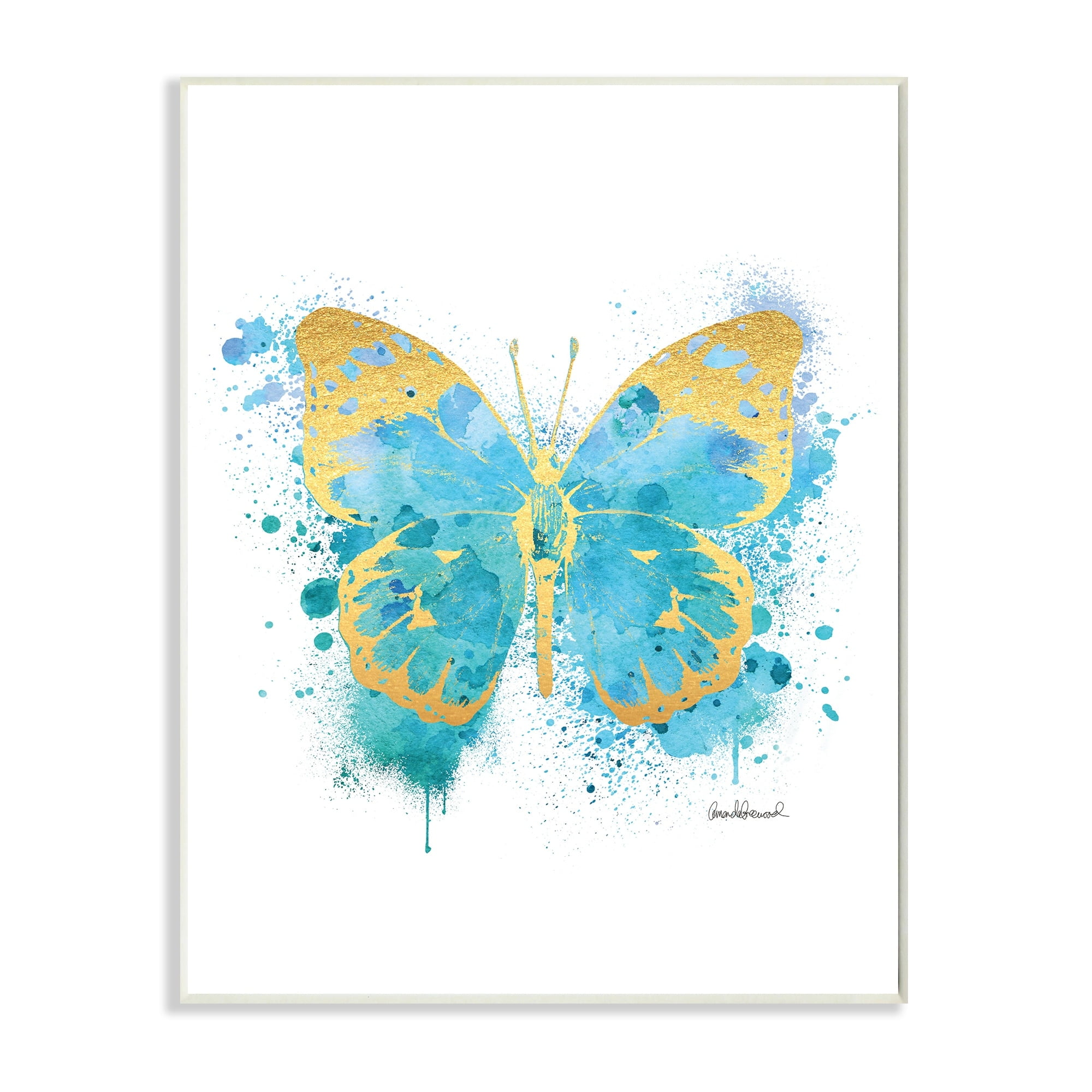 Stupell Industries Abstract Butterfly Turquoise Blue Paint Splatter Wall Plaque by Amanda Greenwood
