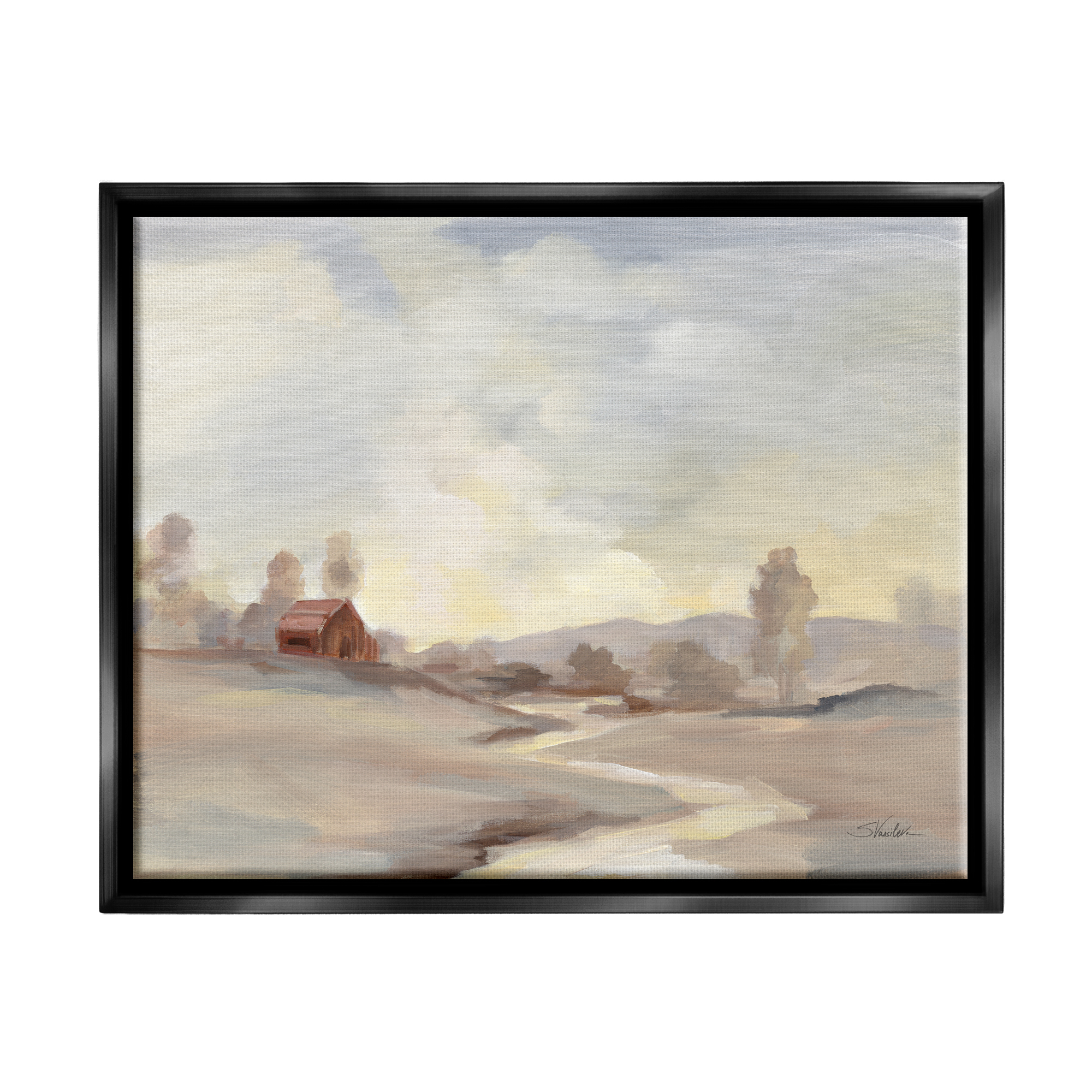 Stupell Industries Abstract Cabin Landscape Nature Painting Black Floater Framed Art Print Wall Art, 21 x 17