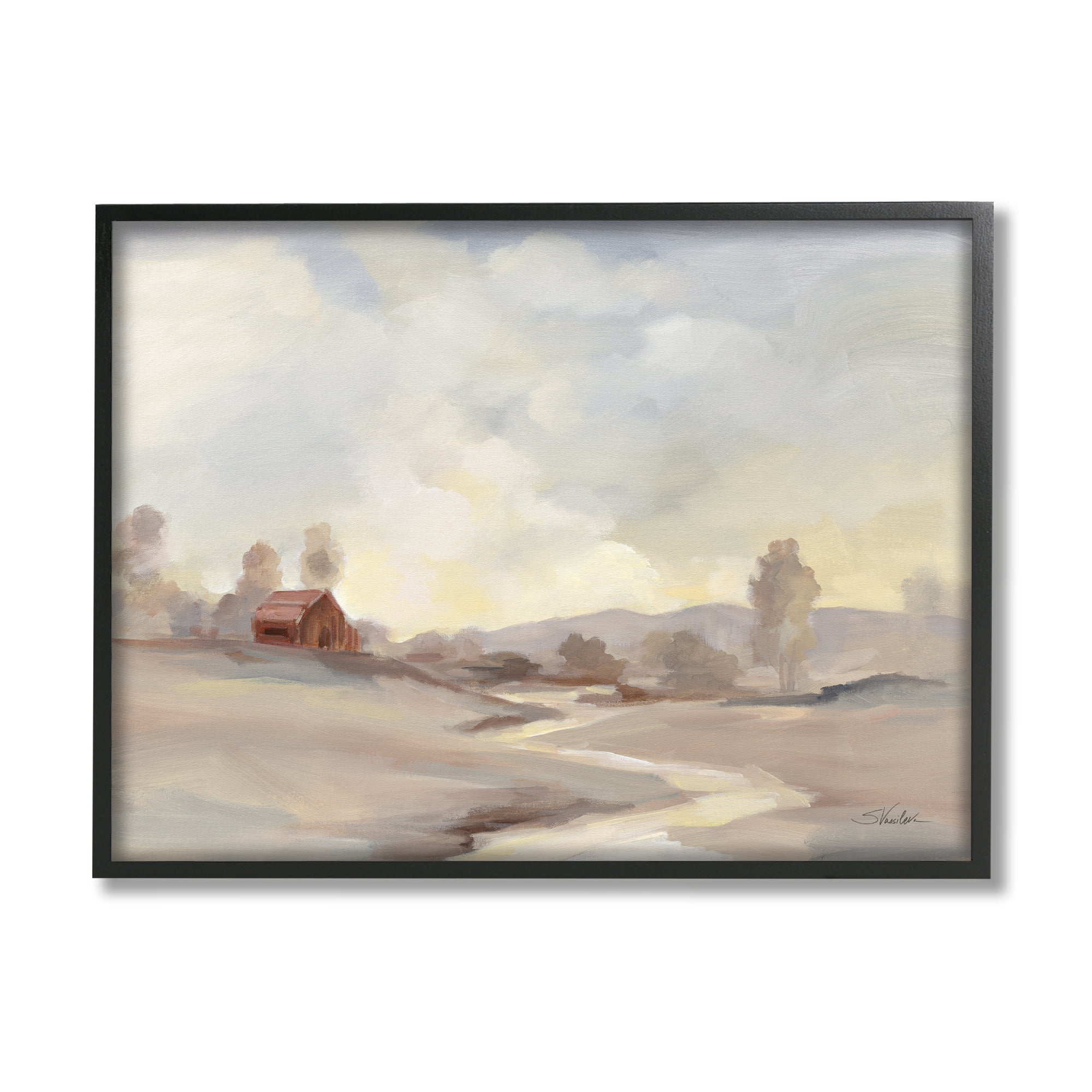 Stupell Industries Abstract Cabin Landscape Nature Painting Black Framed Art Print Wall Art, 20 x 16