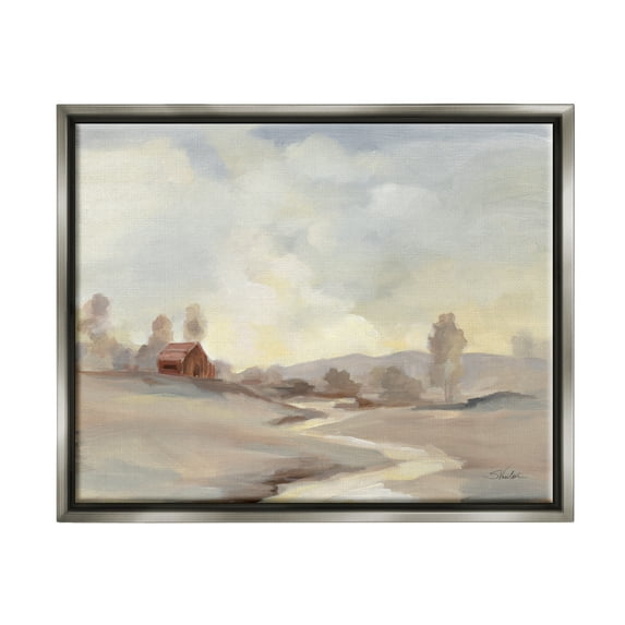 Stupell Industries Abstract Cabin Landscape Nature Painting Gray Floater Framed Art Print Wall Art, 31 x 25