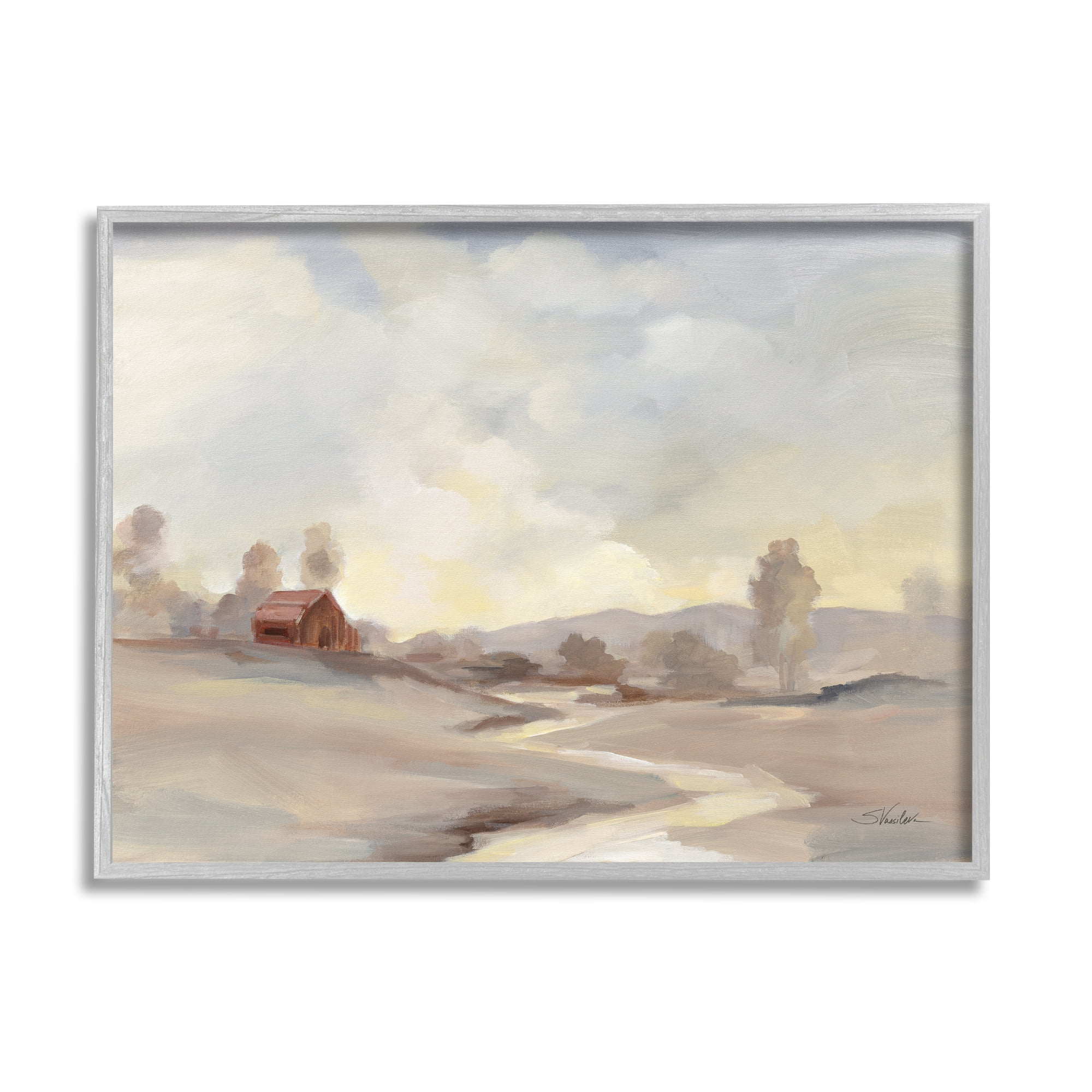 Stupell Industries Abstract Cabin Landscape Nature Painting Gray Framed Art Print Wall Art, 30 x 24