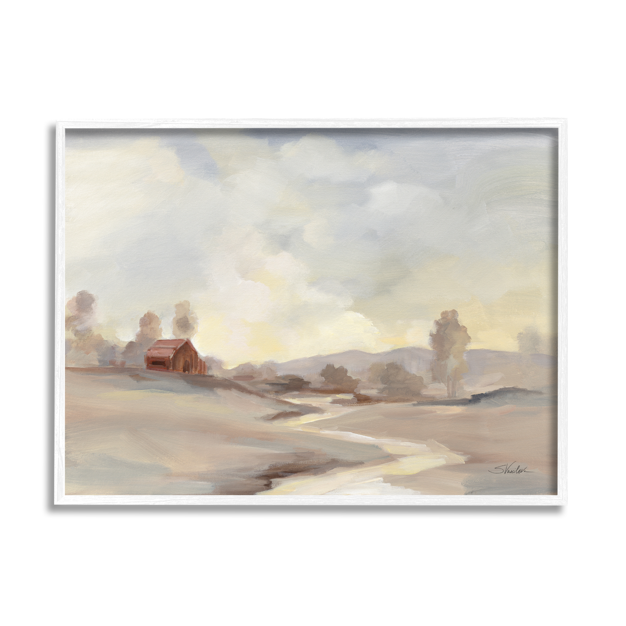 Stupell Industries Abstract Cabin Landscape Nature Painting White Framed Art Print Wall Art, 20 x 16