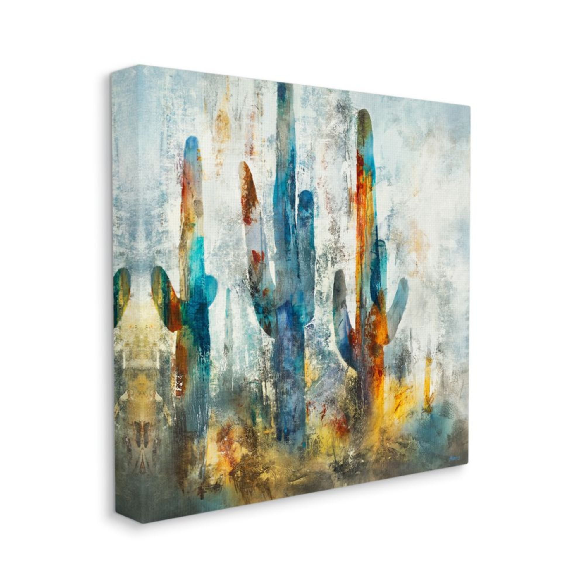 Vibrant Abstract Cacti Silhouettes Canvas Wall Art, 30x30