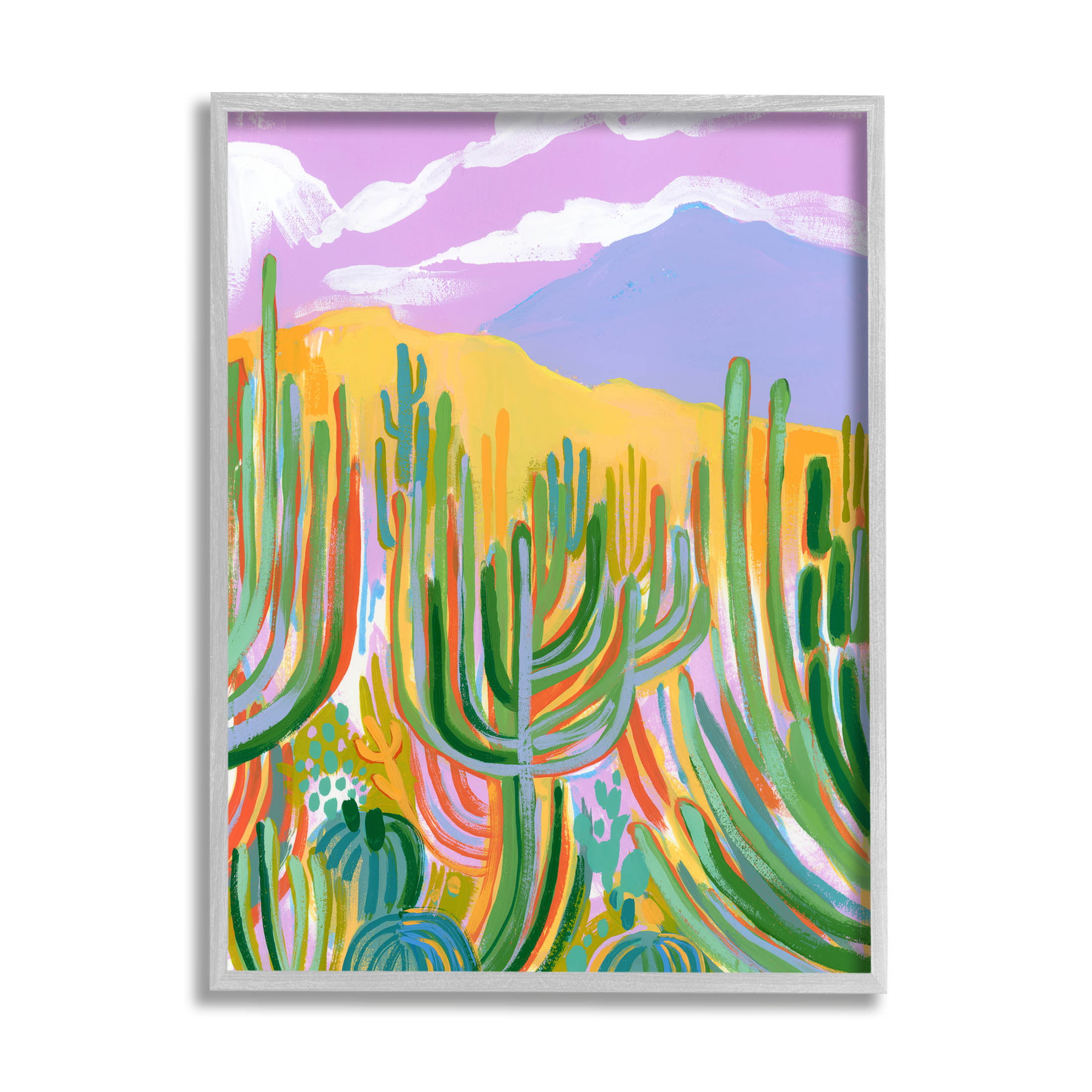 Stupell Industries Abstract Cactus Plants Desert Dunes Painting Gray Framed  Art Print Wall Art, Design by Laura Marr