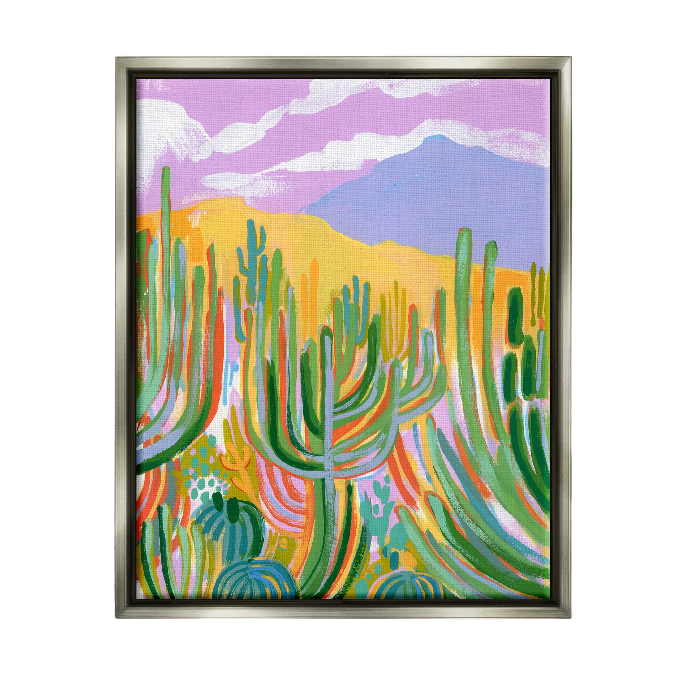 Stupell Industries Abstract Cactus Plants Desert Dunes Painting Luster Gray Floating Framed Canvas Print Wall Art, Design by Laura Marr