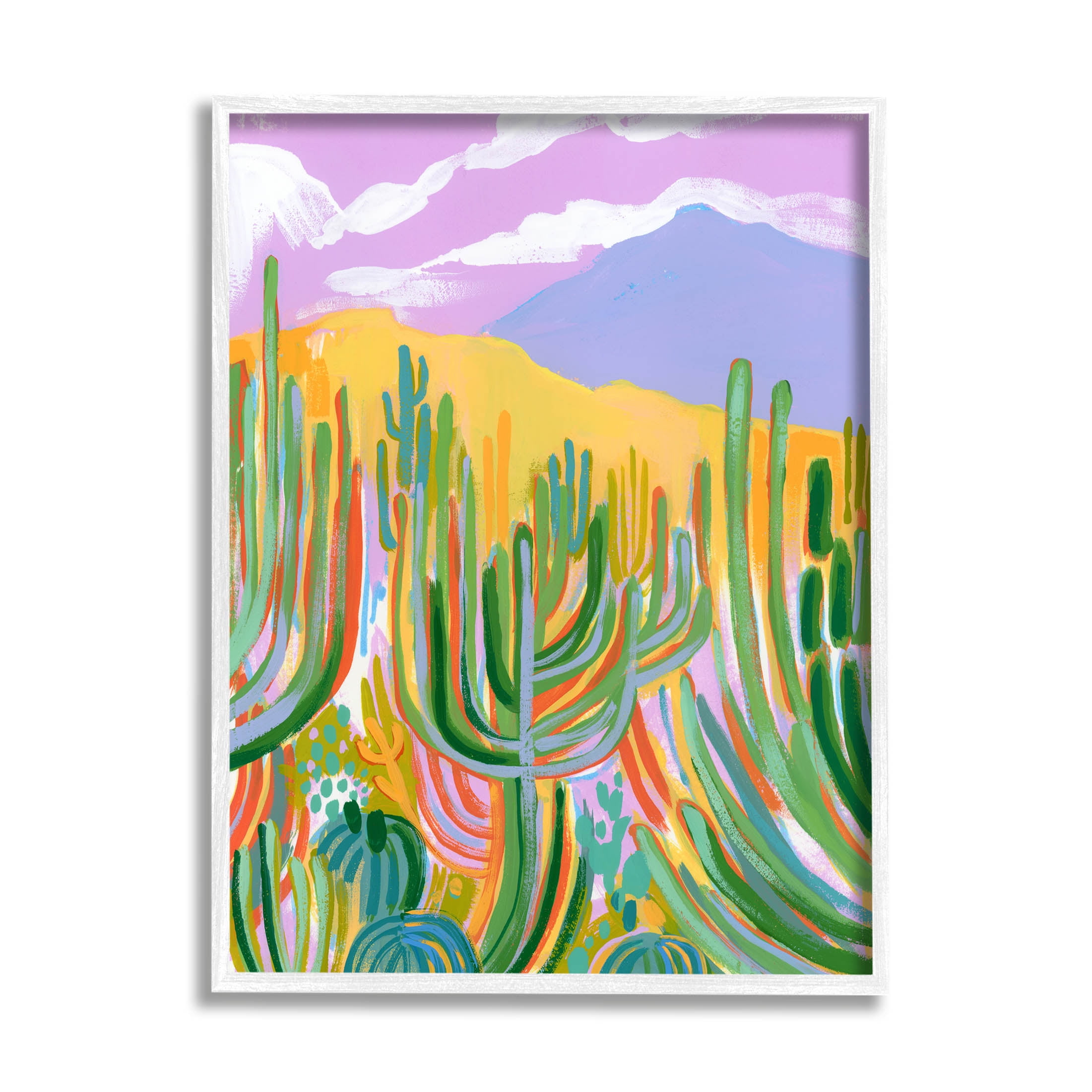 Stupell Industries Abstract Cactus Plants Desert Dunes Painting White Framed Art Print Wall Art, Design by Laura Marr