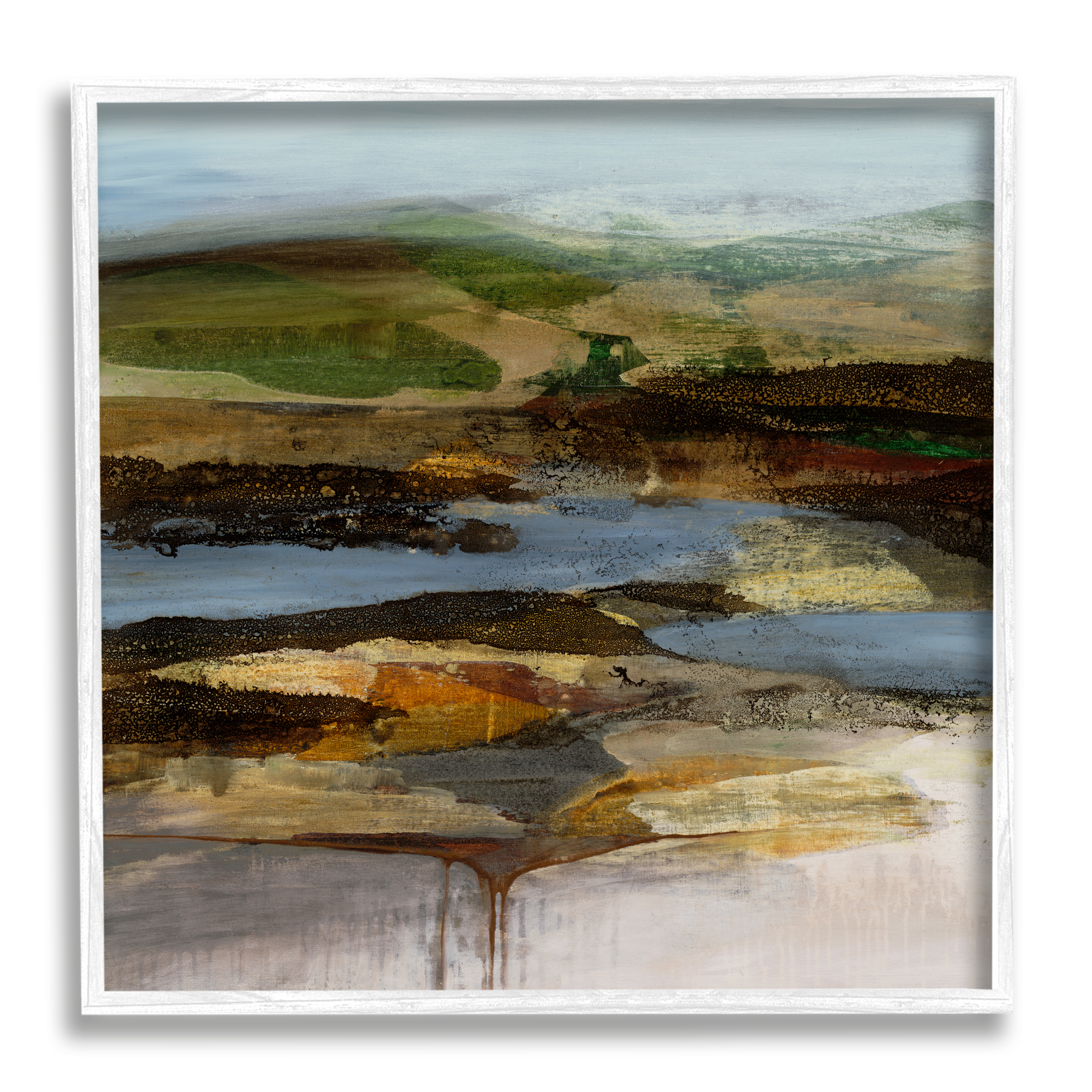 Stupell Industries Abstract Canyon Lake Landscape Dark Tone Modern Painting, 12 x 12,Design by Ruth Fromstein
