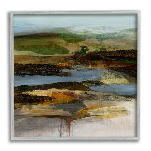 Stupell Industries Abstract Canyon Lake Landscape Dark Tone Modern Painting, 24 x 24,Design by Ruth Fromstein