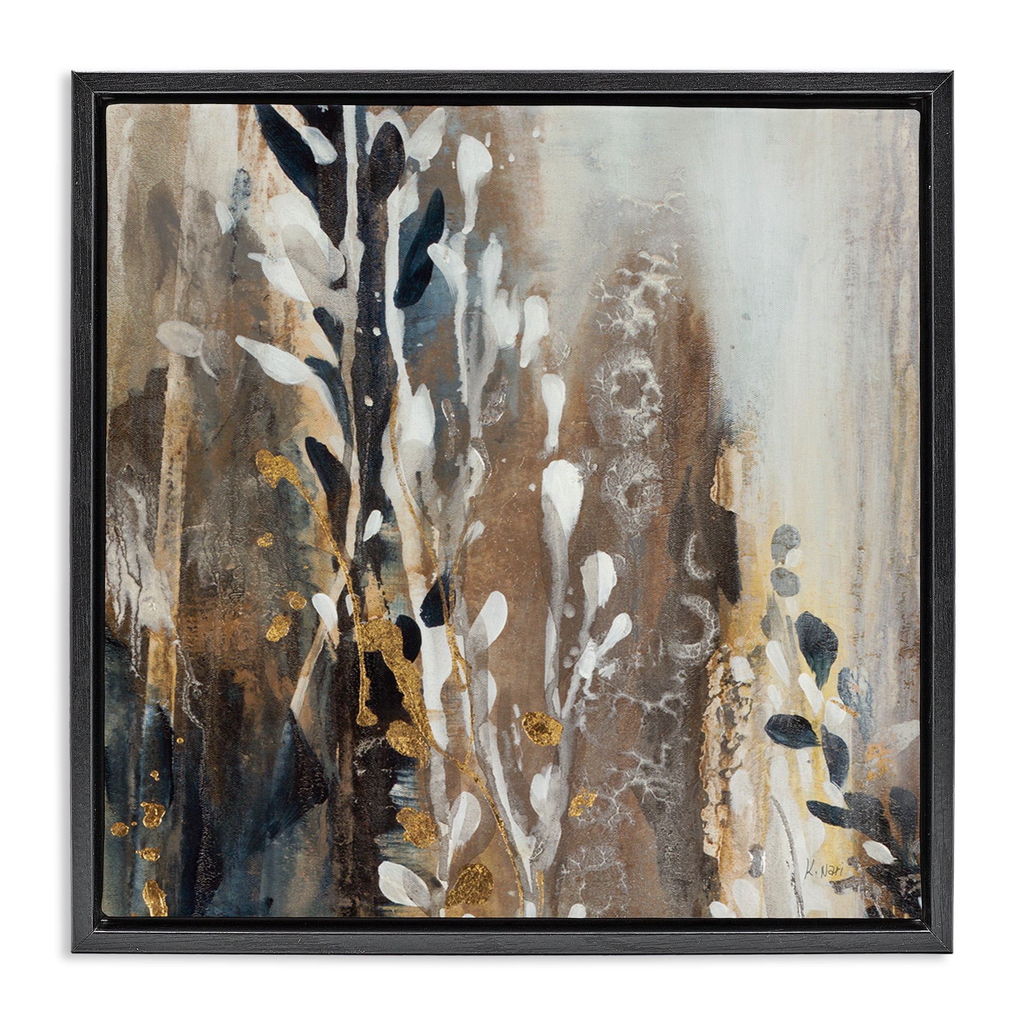 Stupell Industries Abstract Cascading Plants Botanical & Floral Painting Black Floater Framed Canvas Art Print Wall Art, 25 x 25