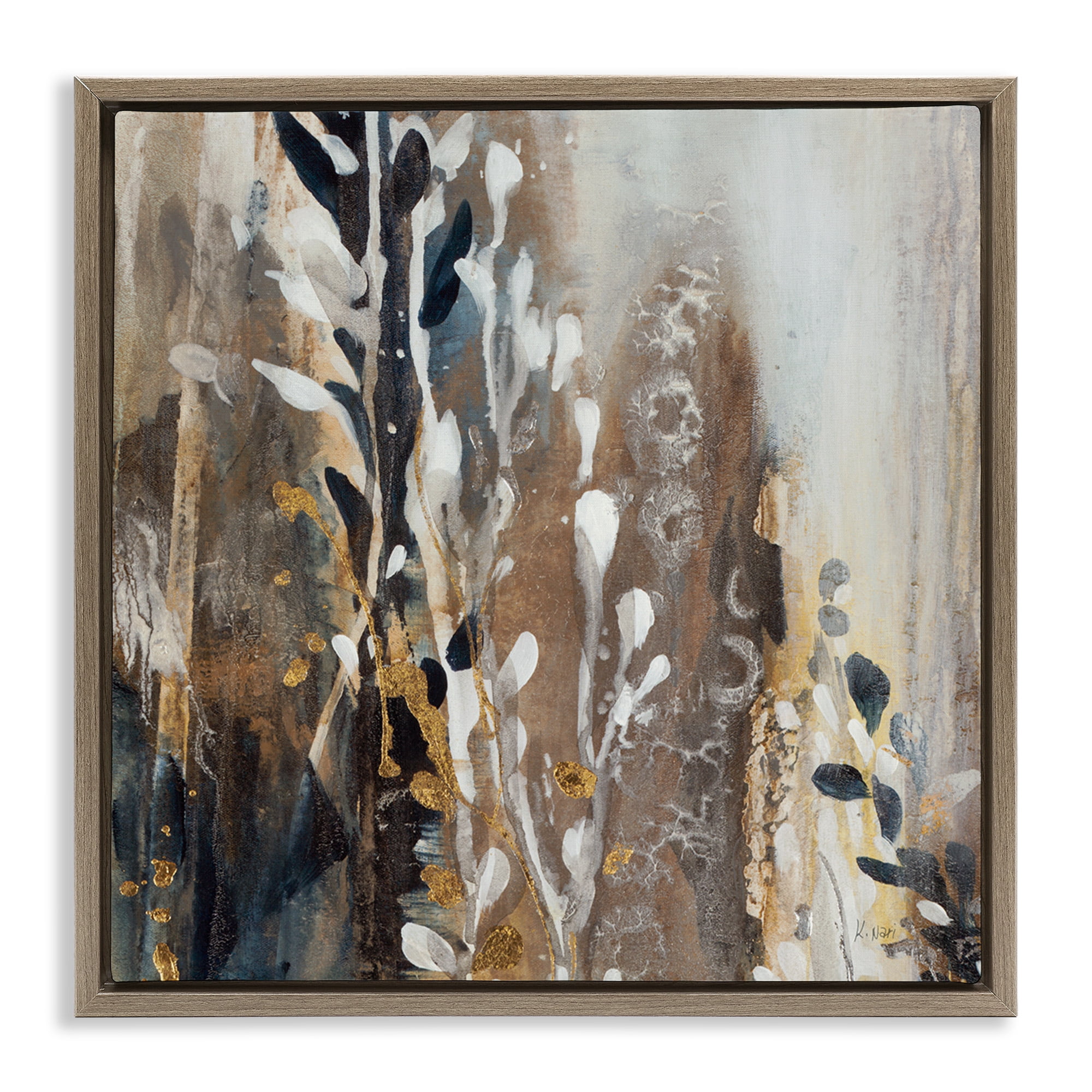 Stupell Industries Abstract Cascading Plants Botanical & Floral Painting Brown Floater Framed Canvas Art Print Wall Art, 18 x 18