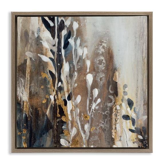 Stupell Industries Abstract Cascading Plants Botanical & Floral Painting Brown Floater Framed Canvas Art Print Wall Art, 25 x 25
