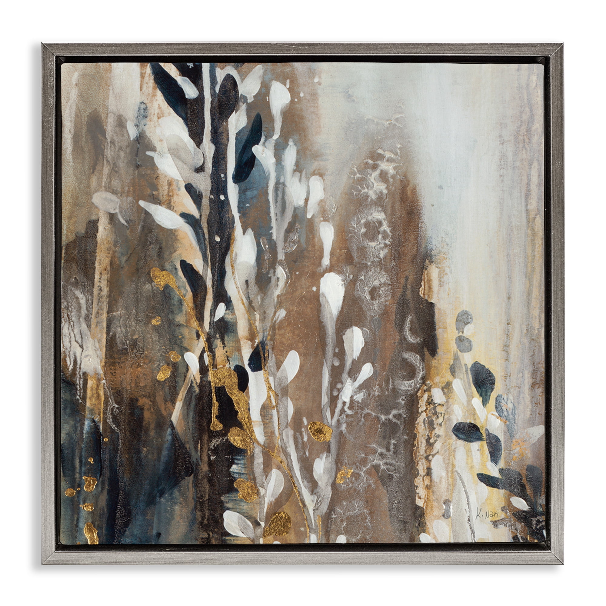 Stupell Industries Abstract Cascading Plants Botanical & Floral Painting Gray Floater Framed Canvas Art Print Wall Art, 18 x 18