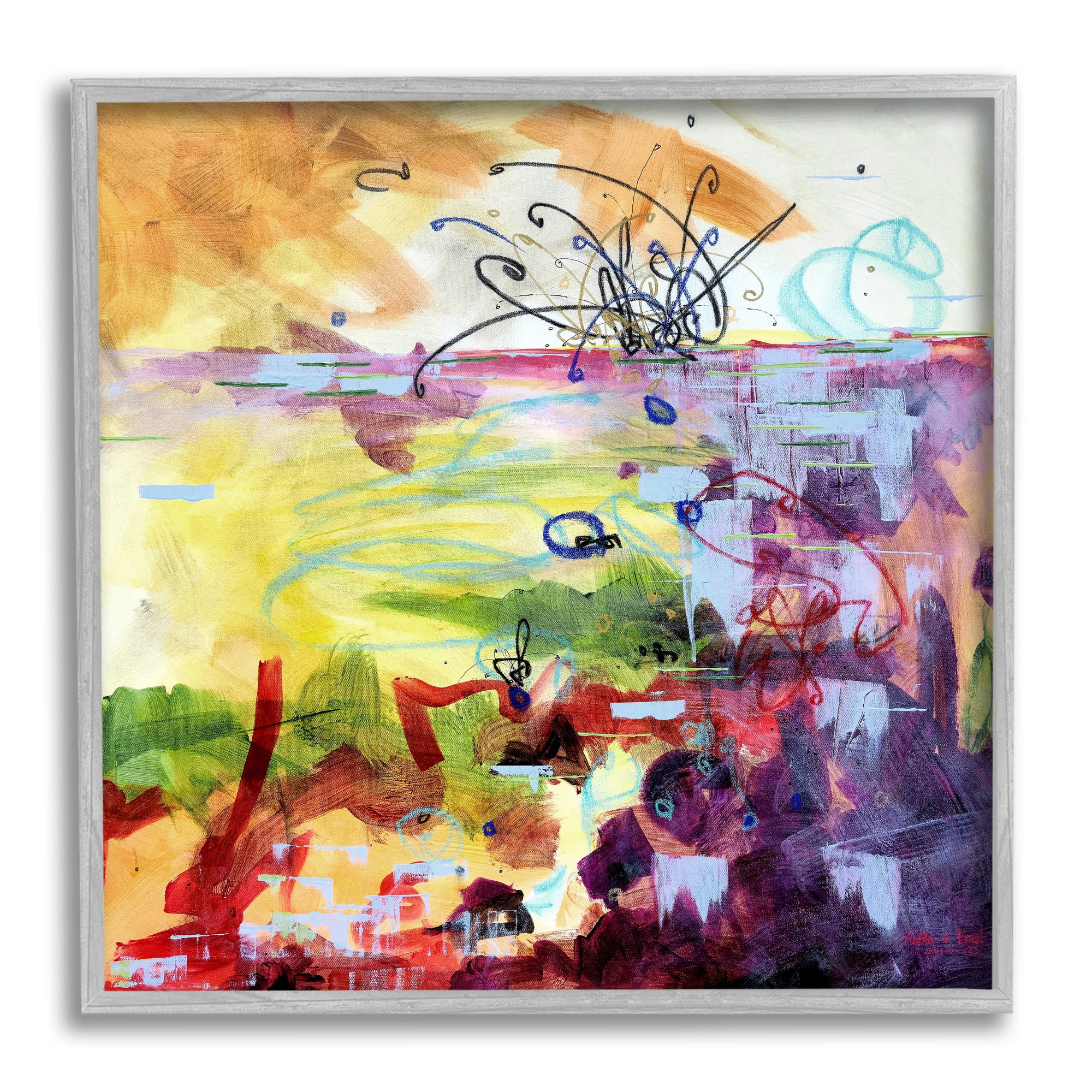 Stupell Industries Abstract Chaos Lively Line Movements Purple Orange Yellow, 17 x 17, Design by Heather W. Ernst