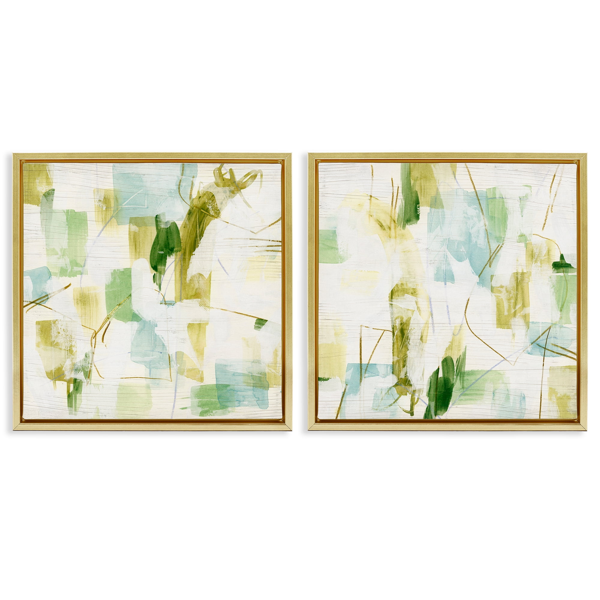 Stupell Industries Abstract Chaotic Patterns Abstract Painting Gold Floater Framed Canvas Art Print Wall Art, 18 x 18, Set of 2