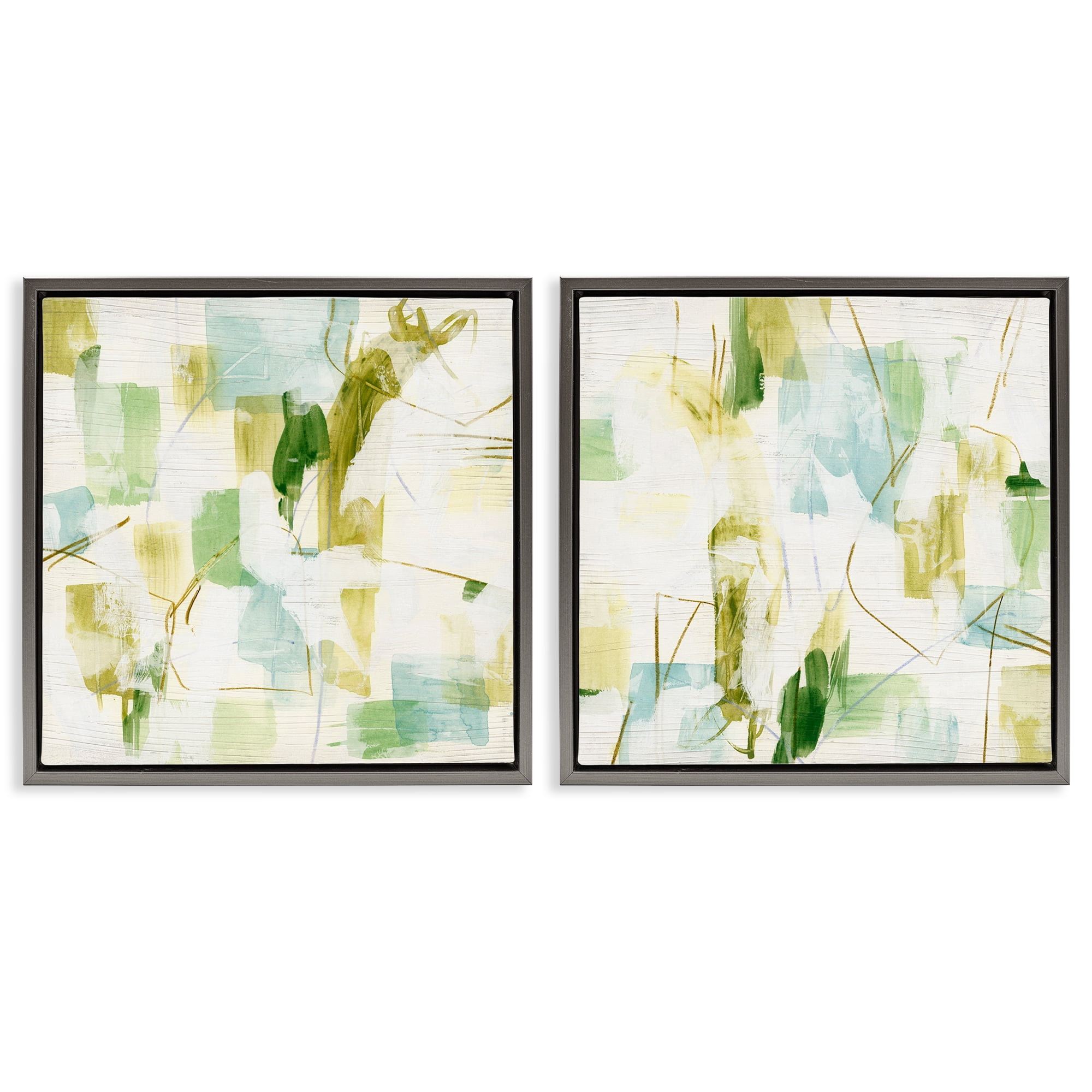 Stupell Industries Abstract Chaotic Patterns Abstract Painting Gray Floater Framed Canvas Art Print Wall Art, 18 x 18, Set of 2