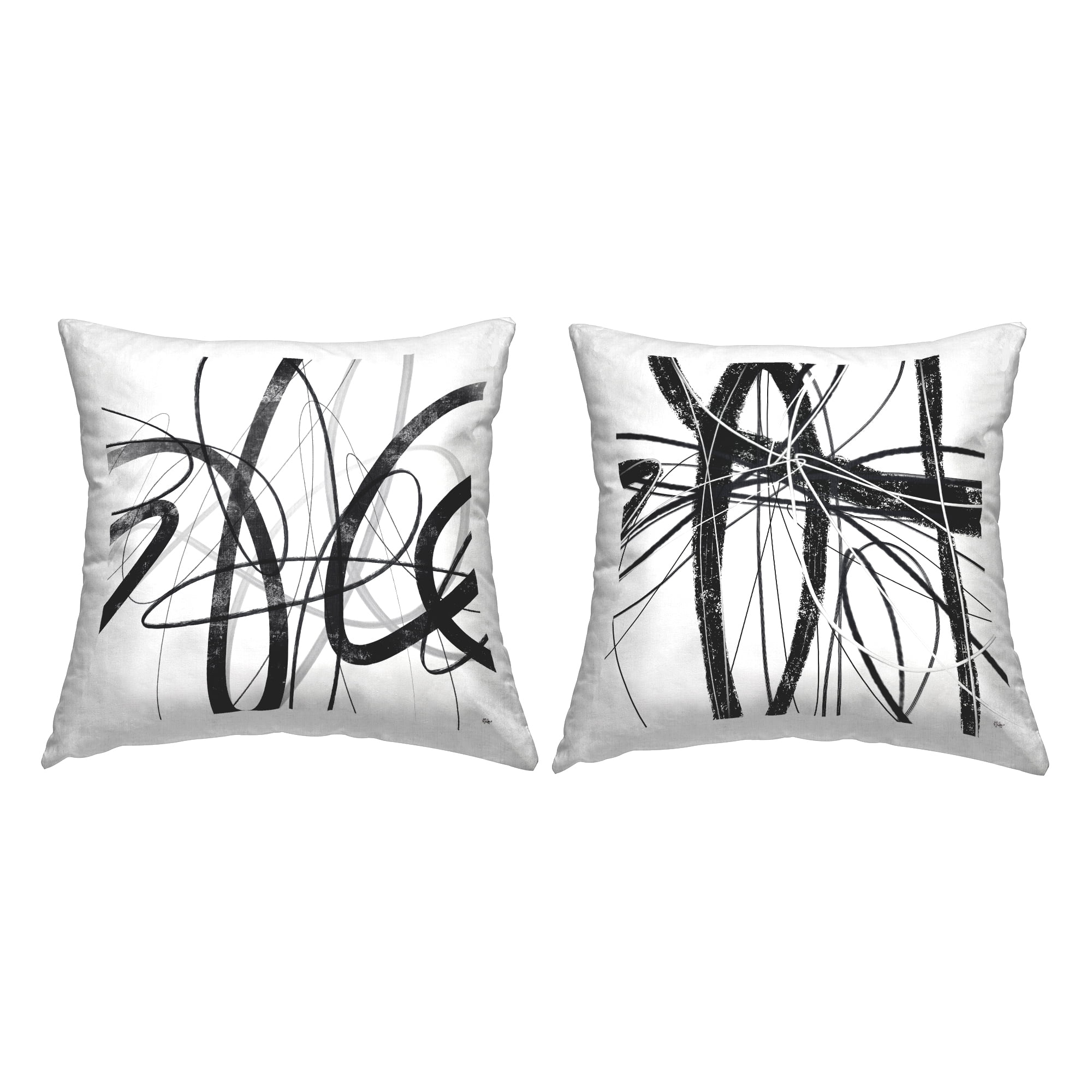 Stupell Industries Abstract Chaotic Scribble Square Decorative Printed Throw Pillow, 18 x 18, Set of 2