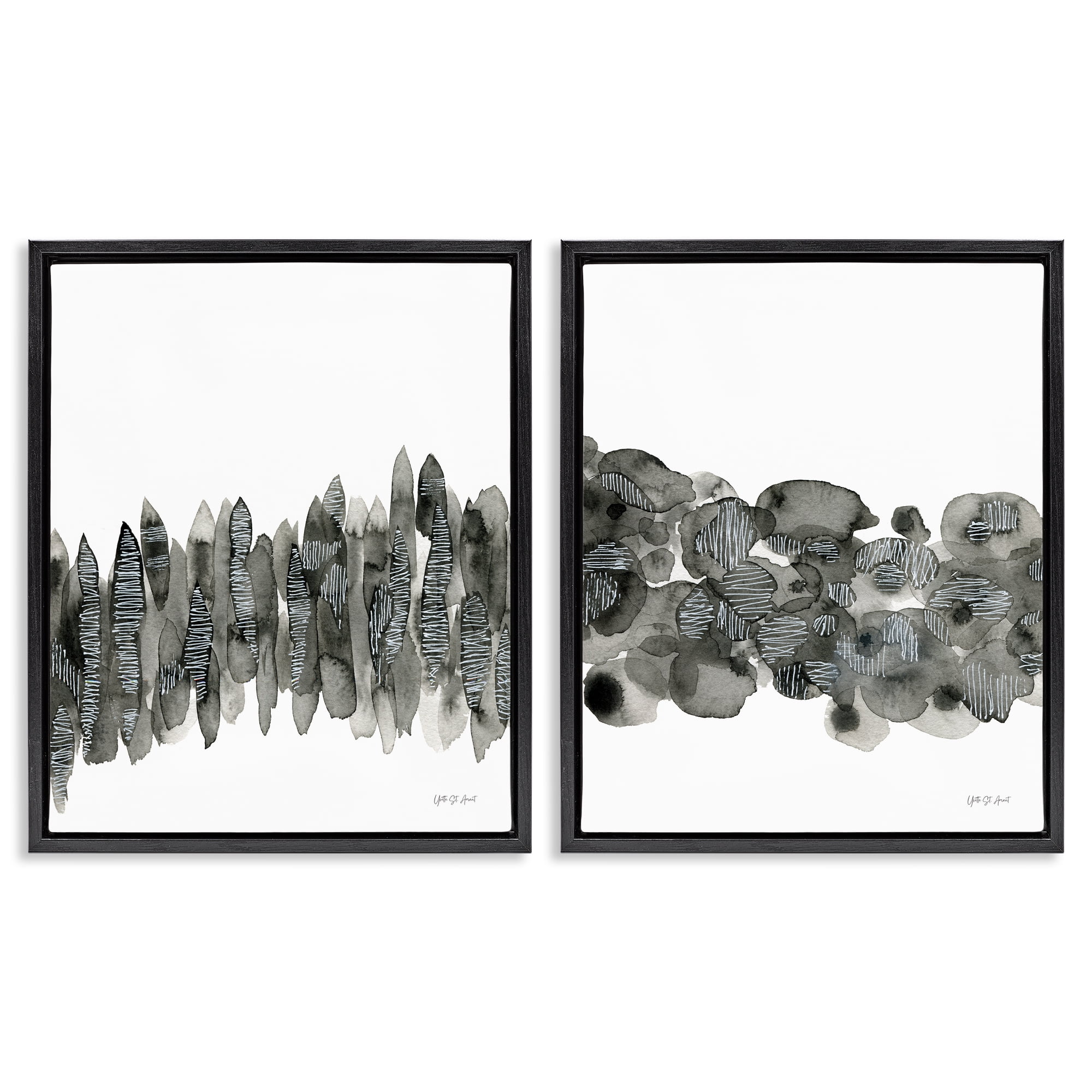 Stupell Industries Abstract Charcoal Kindling Abstract Painting Black Floater Framed Canvas Art Print Wall Art, 31 x 25, Set of 2