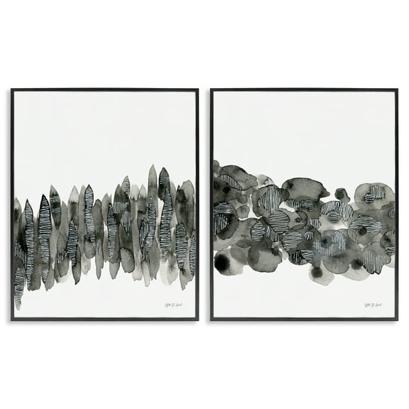 Stupell Industries Abstract Charcoal Kindling Abstract Painting Black Framed Art Print Wall Art, 11 x 14, Set of 2