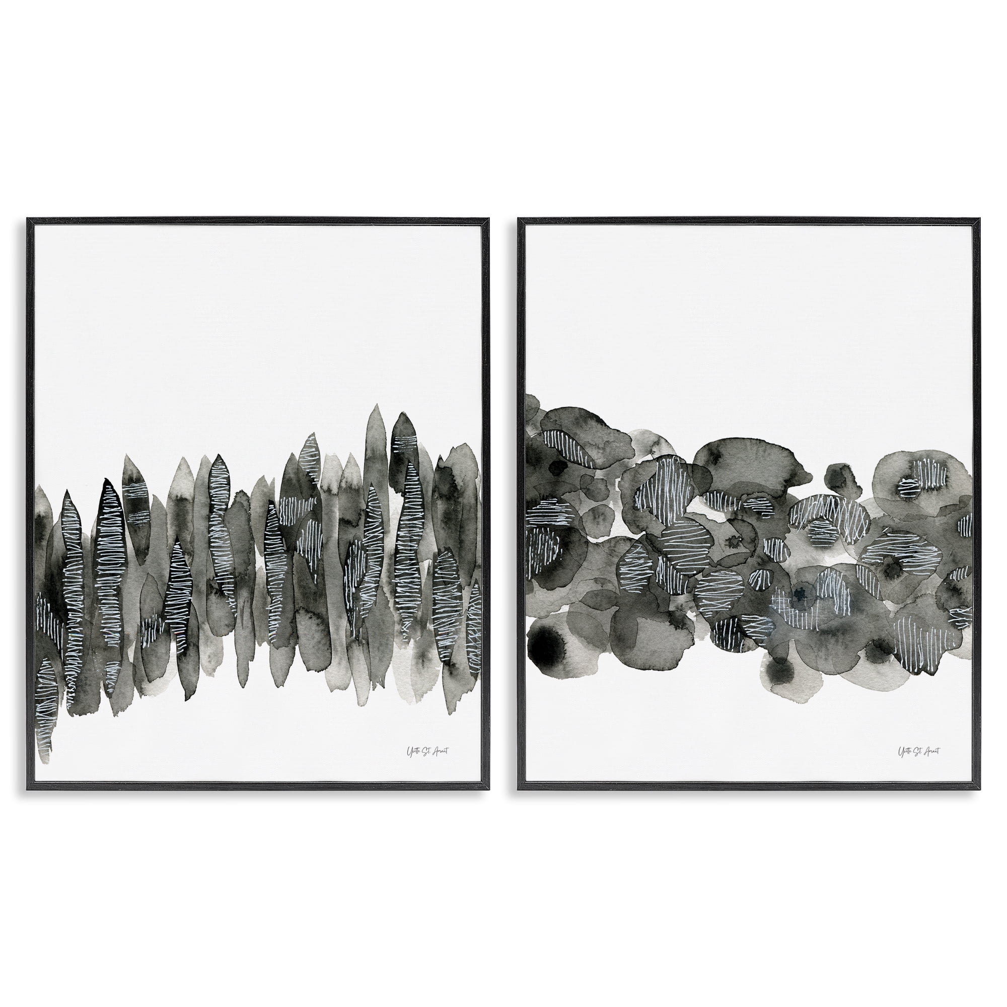 Stupell Industries Abstract Charcoal Kindling Abstract Painting Black Framed Art Print Wall Art, 24 x 30, Set of 2