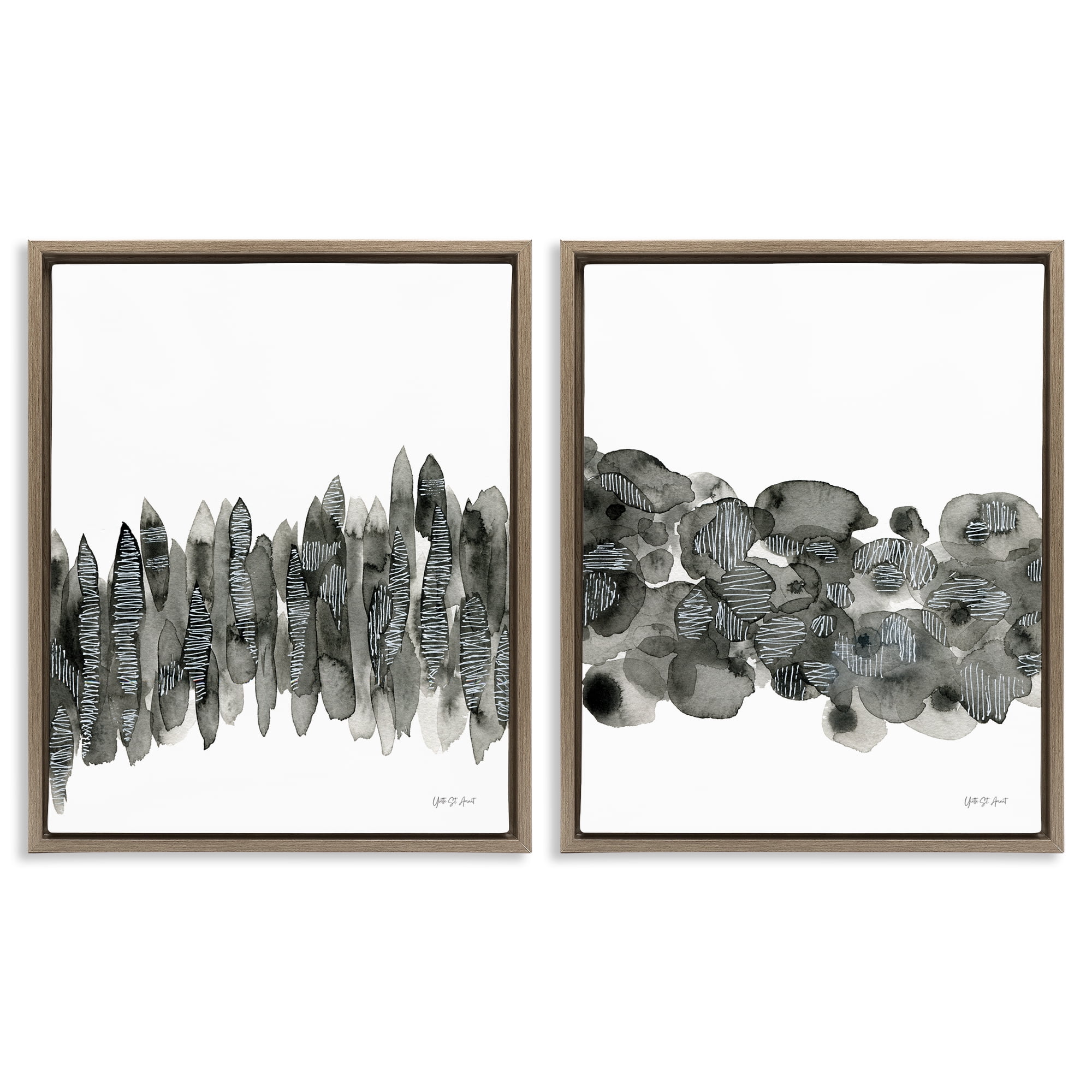 Stupell Industries Abstract Charcoal Kindling Abstract Painting Brown Floater Framed Canvas Art Print Wall Art, 17 x 21, Set of 2