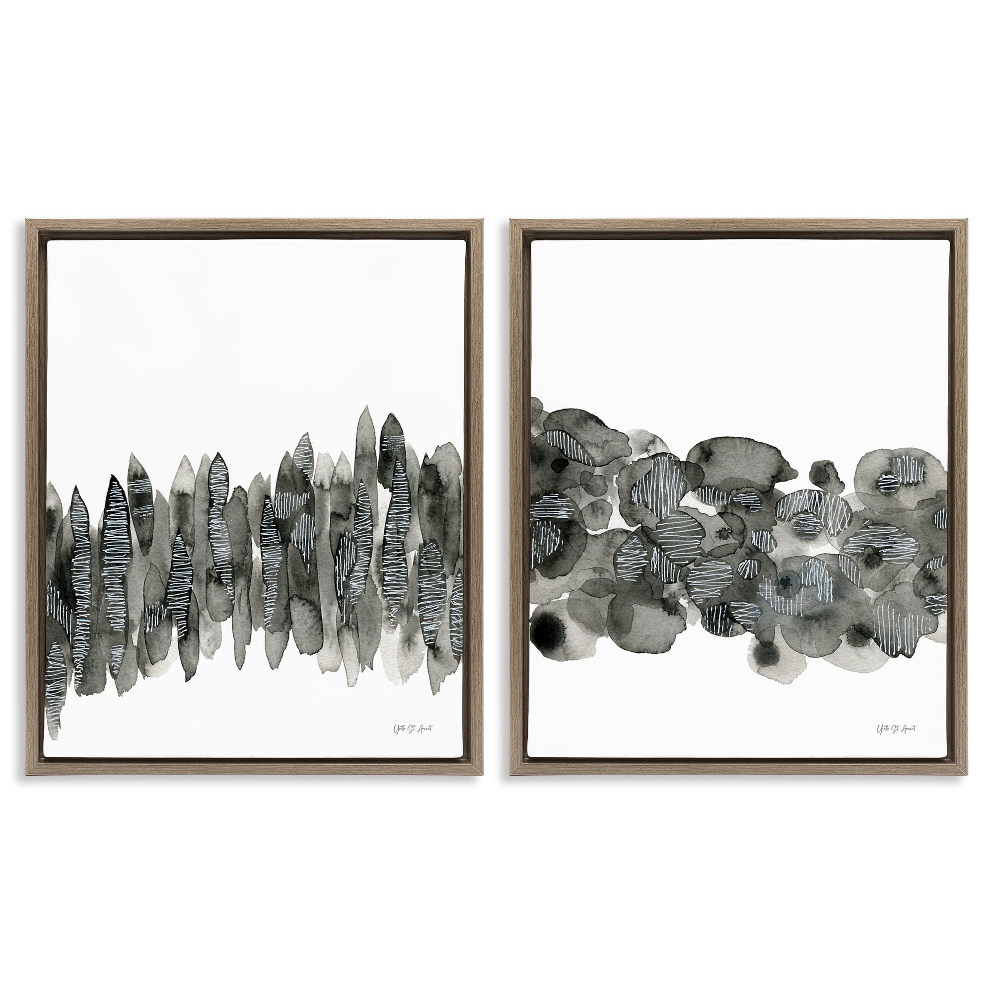 Stupell Industries Abstract Charcoal Kindling Abstract Painting Brown Floater Framed Canvas Art Print Wall Art, 31 x 25, Set of 2