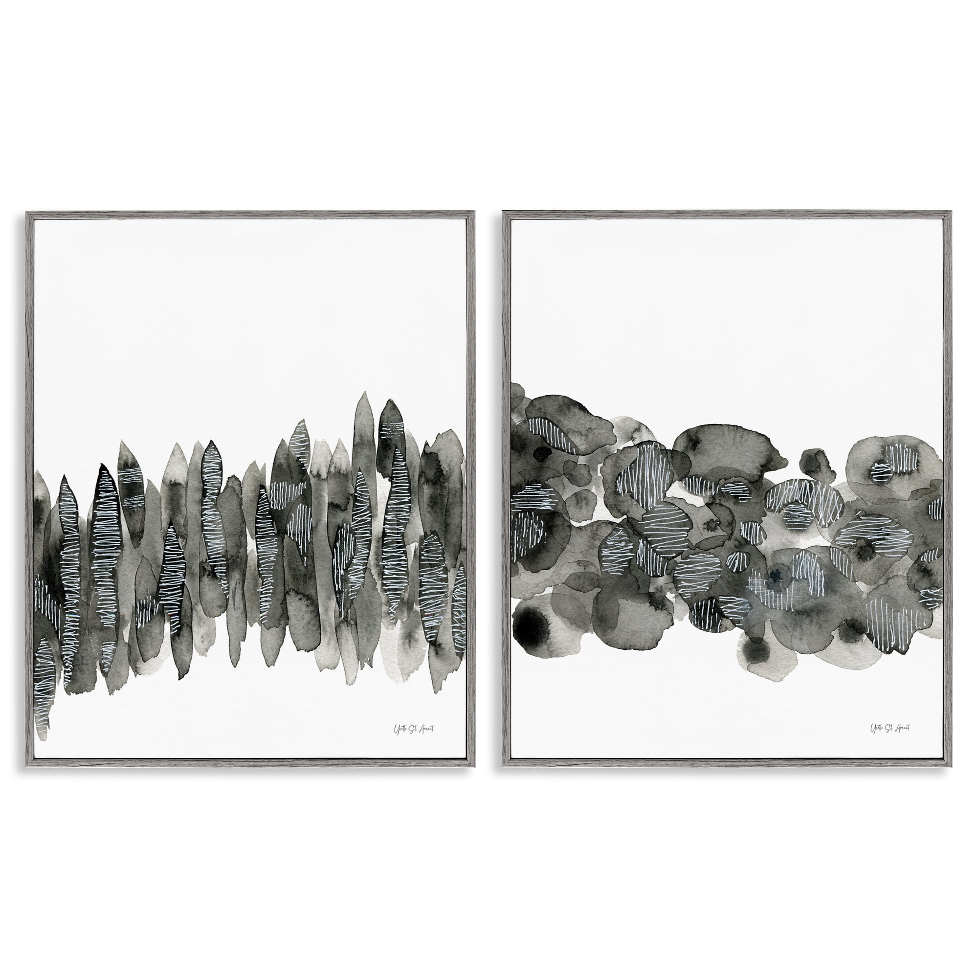Stupell Industries Abstract Charcoal Kindling Abstract Painting Gray Framed Art Print Wall Art, 11 x 14, Set of 2
