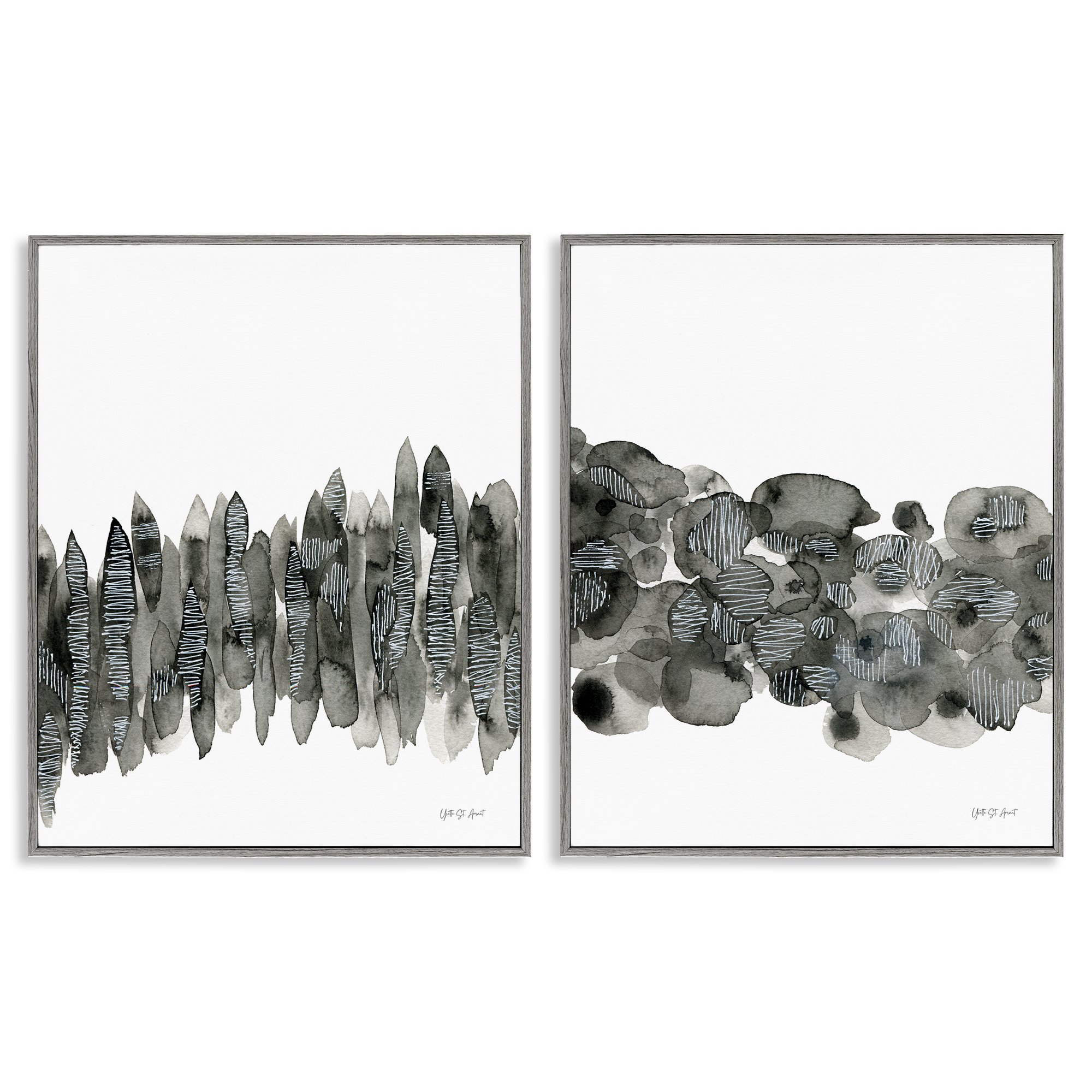 Stupell Industries Abstract Charcoal Kindling Abstract Painting Gray Framed Art Print Wall Art, 24 x 30, Set of 2