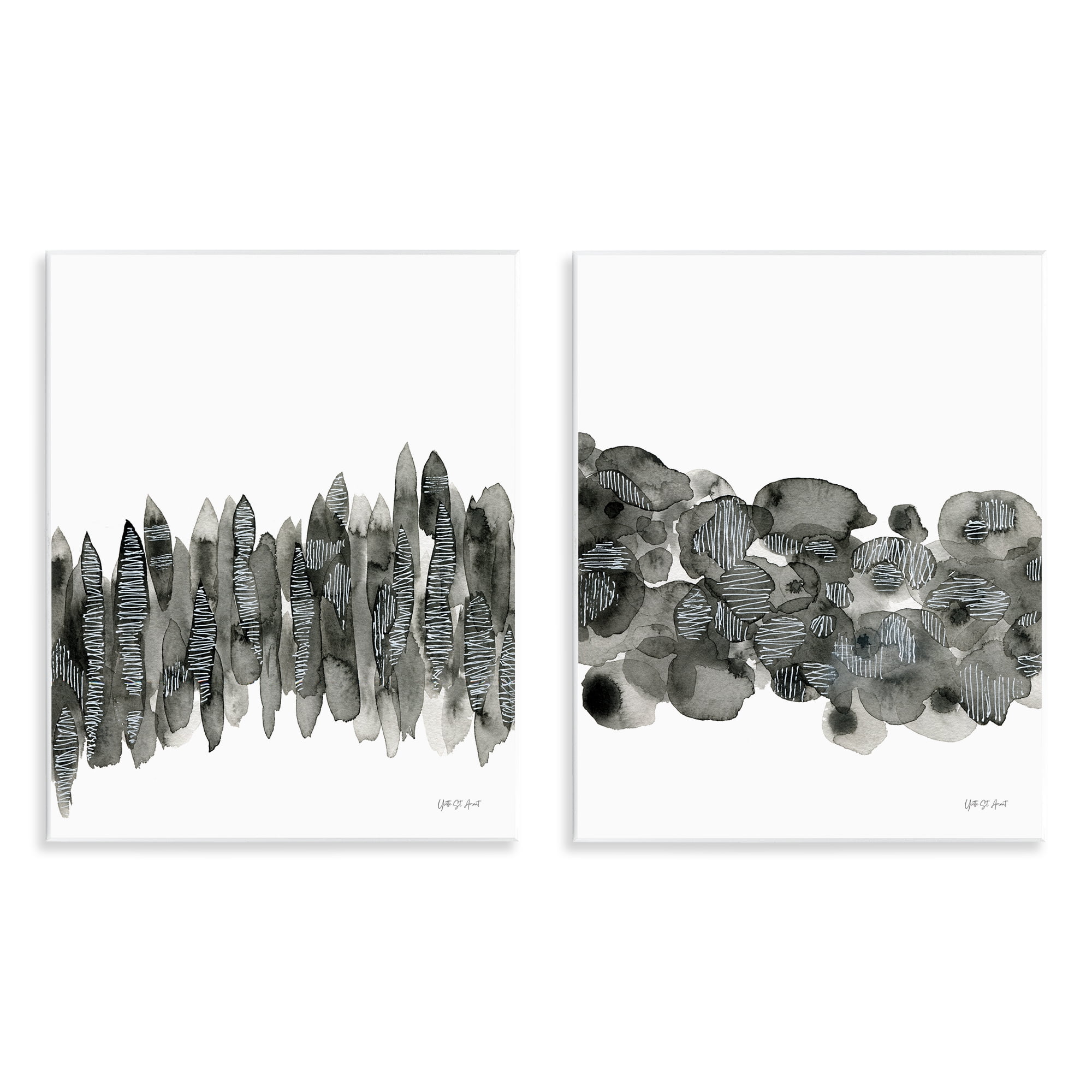 Stupell Industries Abstract Charcoal Kindling Abstract Painting Unframed Art Print Wall Art, 11 x 14, Set of 2